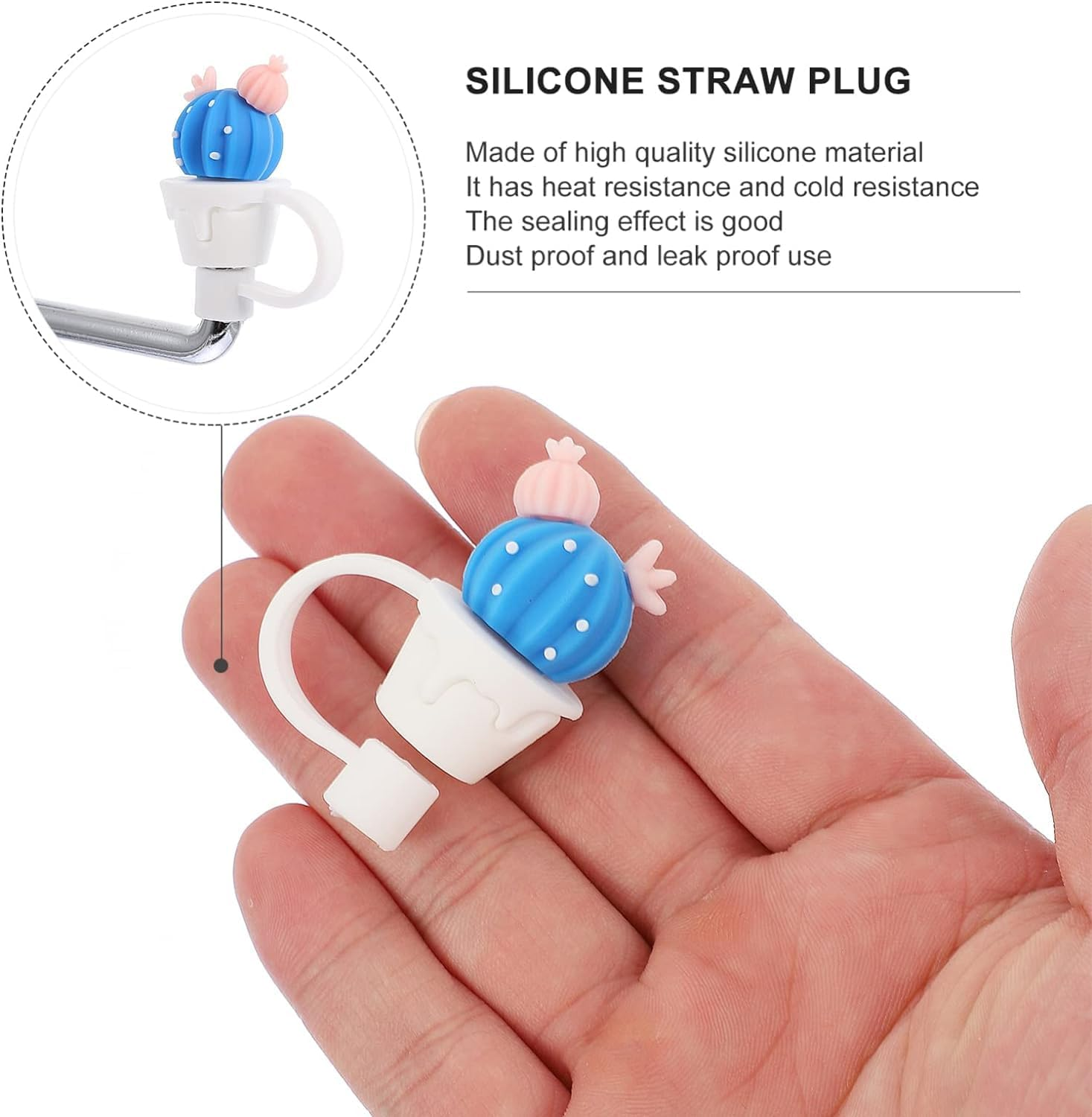 THJOPOKEEL 4Pcs Cactus Straw Plugs, Silicone Drinking Straws Drinking Straw Caps Reusable Silicone Straw Caps for 6-8Mm Straw Tips Protection Sleeve, Drinking Pipe Cover Cute Topper image number 3