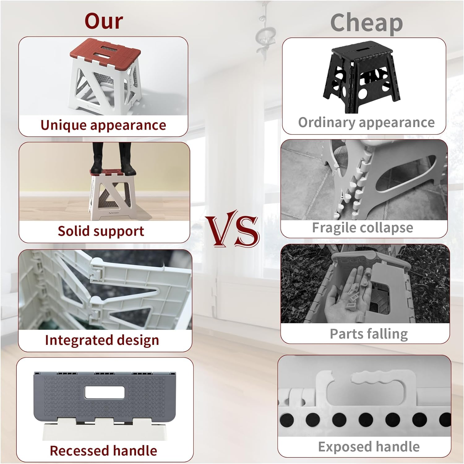 BLACKSPACE 9" Folding Step Stool for Kids or Adults, 300 Lbs Capacity Non-Slip Compact Plastic Foldable Step Stool with Handle, Portable Lightweight Small Stool for Home or Kitchen(Green)