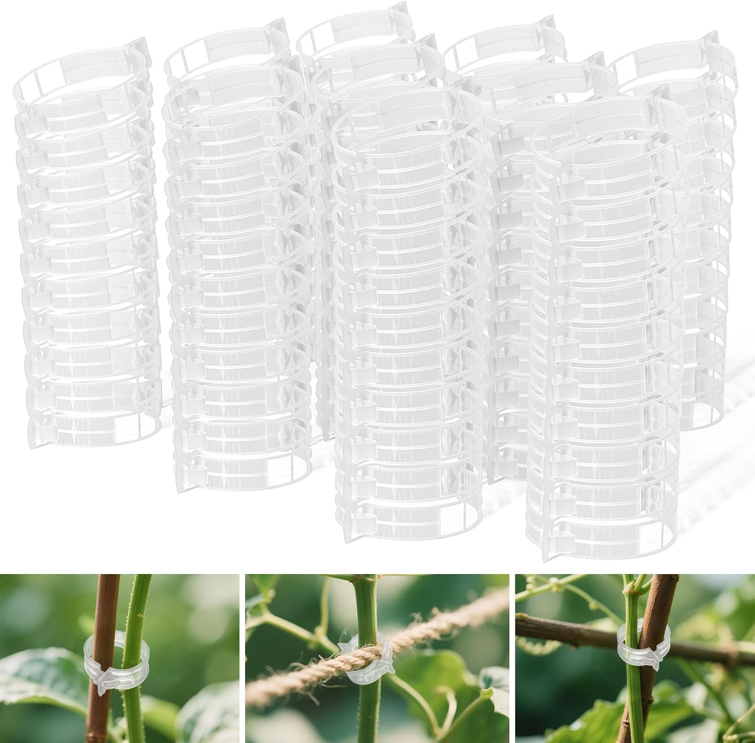 100 PCS Plant Support Clips, Reusable Garden Clips Secured Plastic Plant Clips for Climbing Plants, Tomato Clips for String Trellis Outdoor Indoor Plant Flowers Stem Vine Fixing Clips (White)