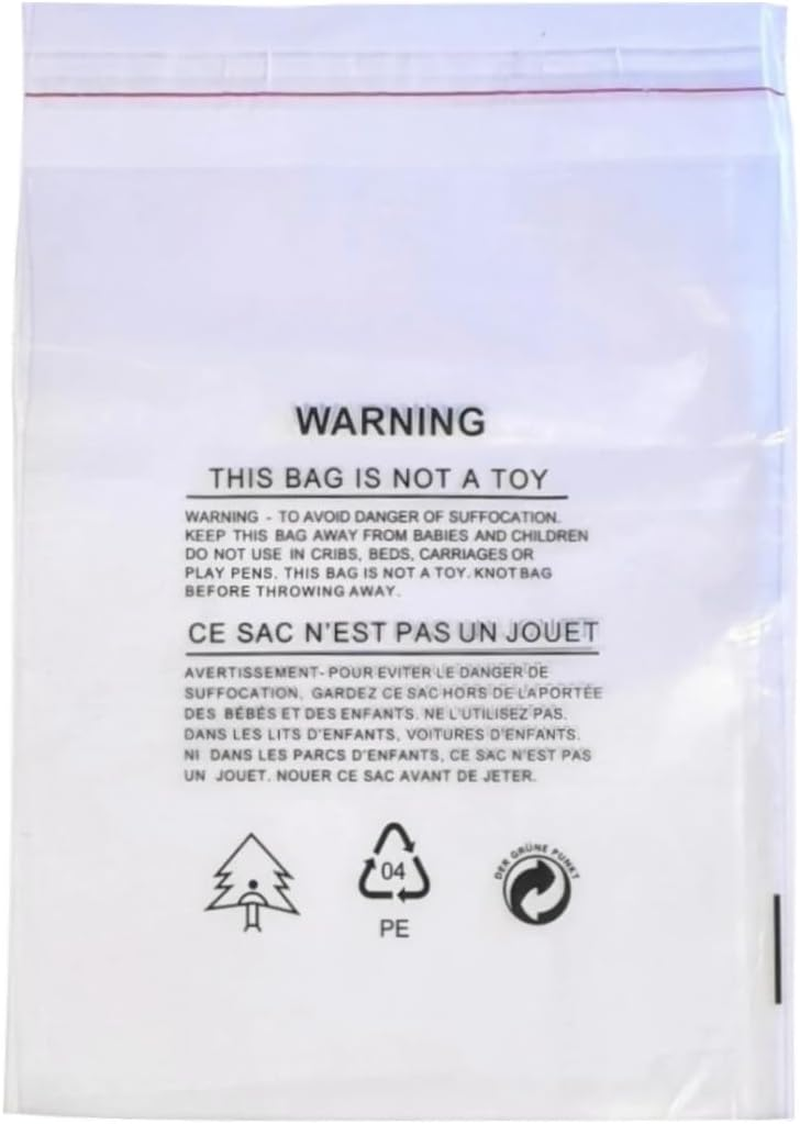 Self Seal Clear Poly Bags with Suffocation Warning, 30Cm X 40Cm, Extra Strong & Thick, FBA Sellers, Apparel Bags - 100 Pack image number 6