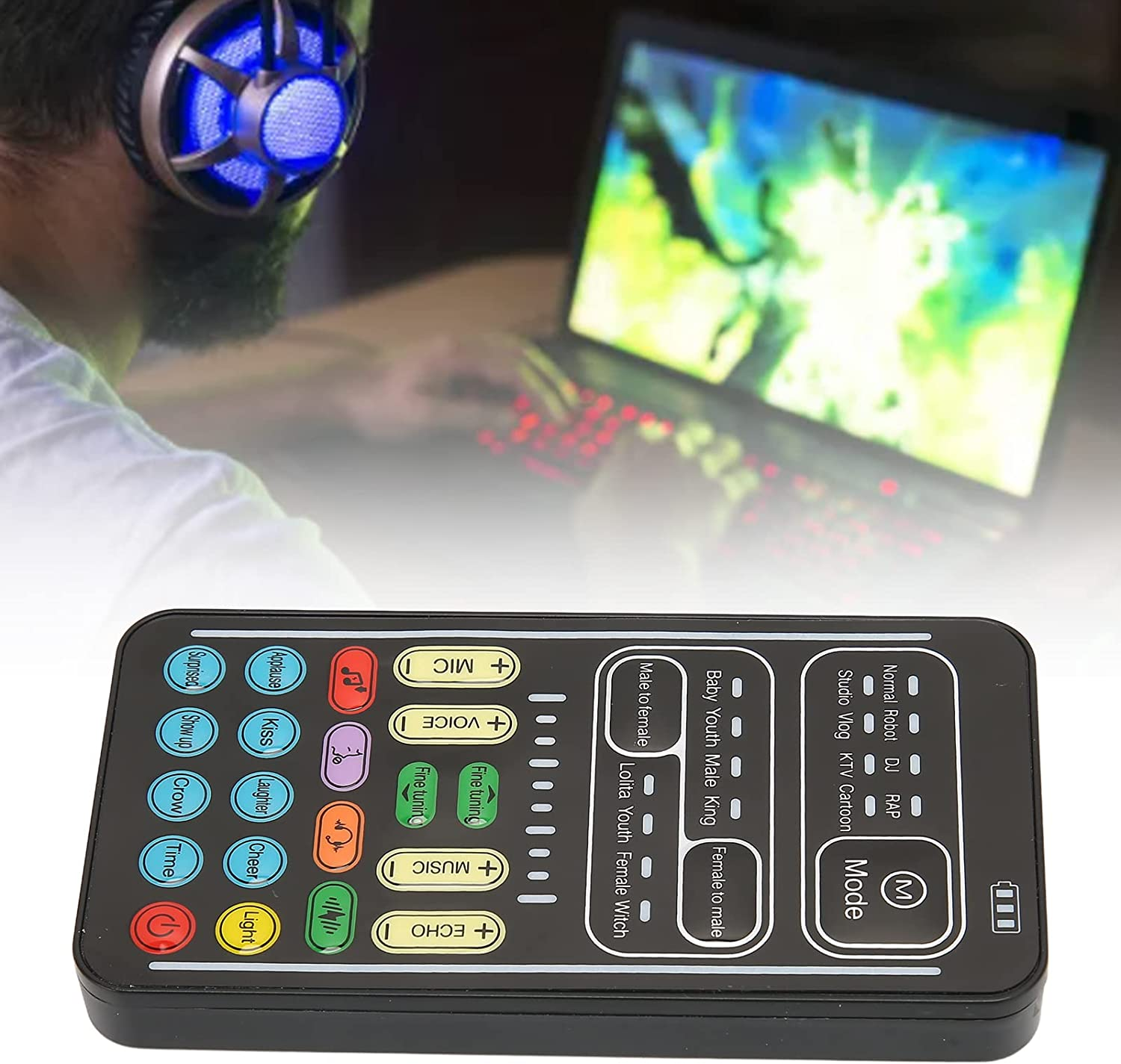 Voice Changer, Handheld Portable Voice Changer with Sound Multifunctional Effects Machine, Mini Voice Changer Device, Audio Mixer for Phone, Computer, Tablet, Ios, Android (I9 English Edition) image number 5