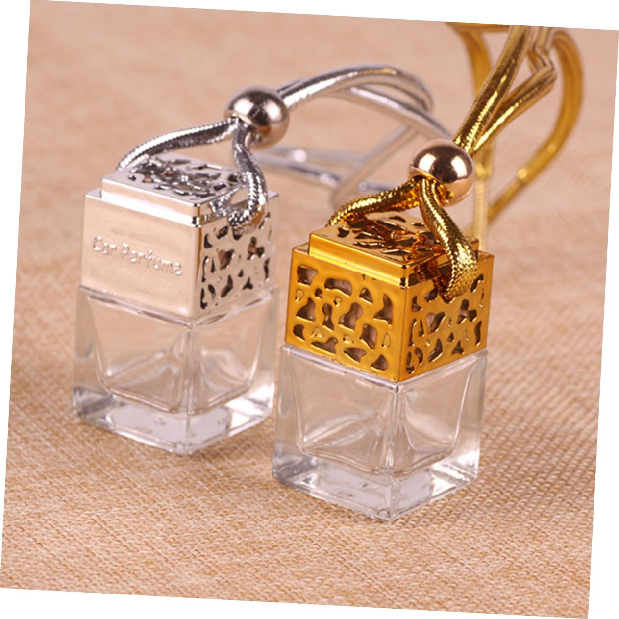 Mikinona 10Pcs Square Glass Perfume Bottle Pendant Essential Oil Sub-Bottle Car Air Vent Aromatherapy image number 5