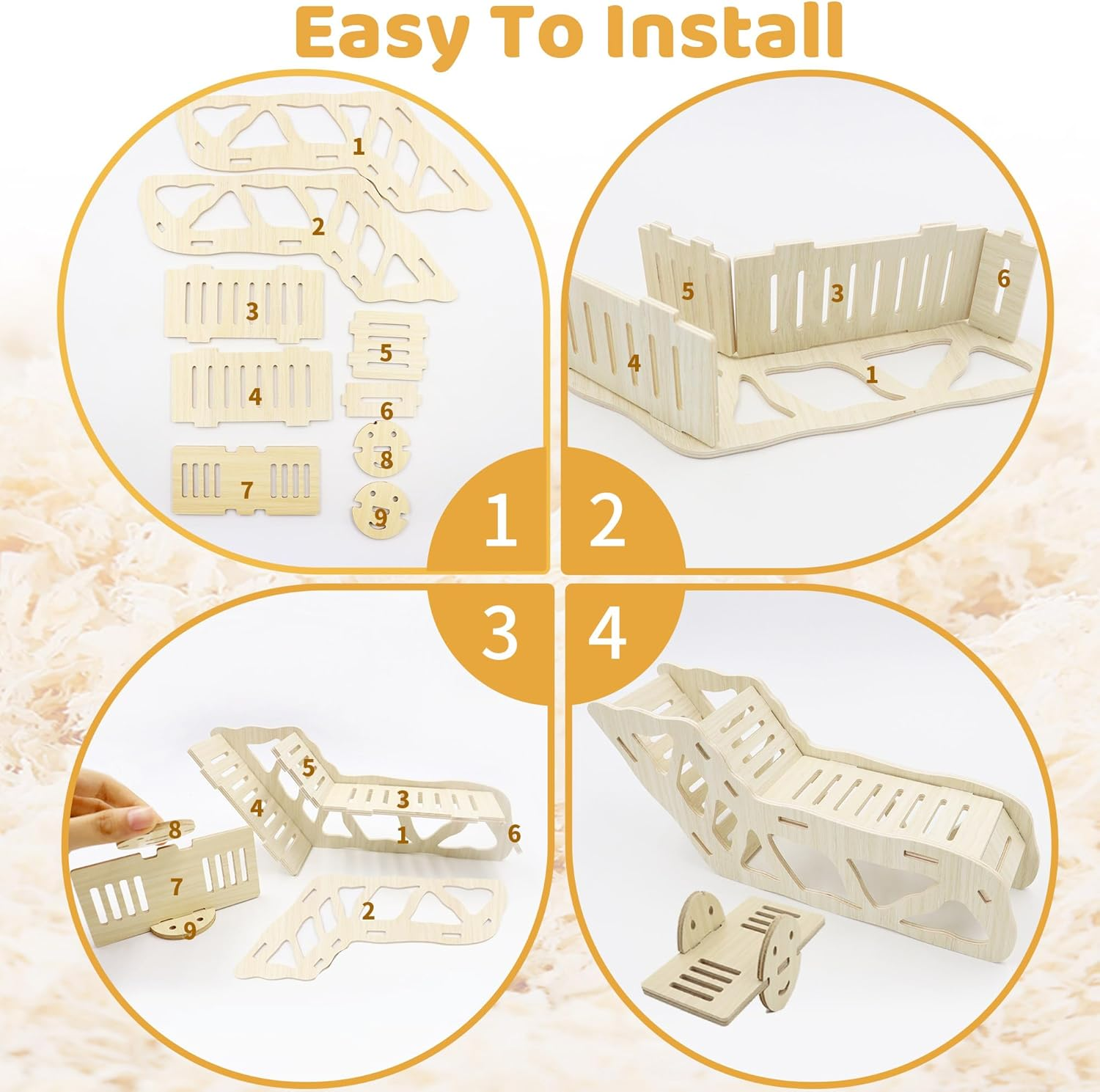 Wooden Hamster Tunnel&Seesaw, Small Pets Play Hamster Hideout, Exercise Hamster Climbing Ladder, Hamster House Accessories for Cages, Gerbils Mice or Similar-Sized Pets (Wooden) image number 2