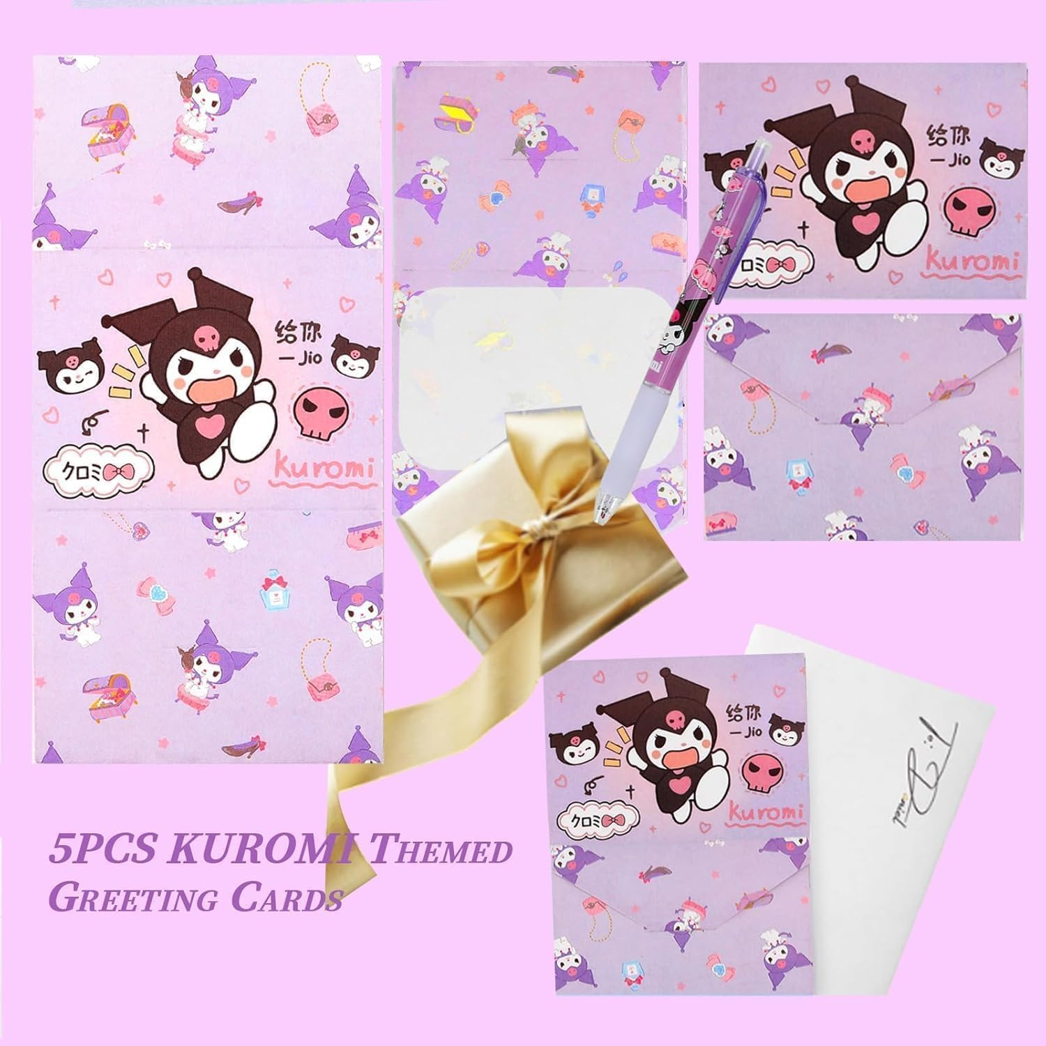 Cartoon School Supplies, Kawaii School Supplies for Kids Girls Including Cartoon Journal Pencil Case Ballpoint Pen ID Badge Holder Stickers Key Chain Bookmark (Purple)