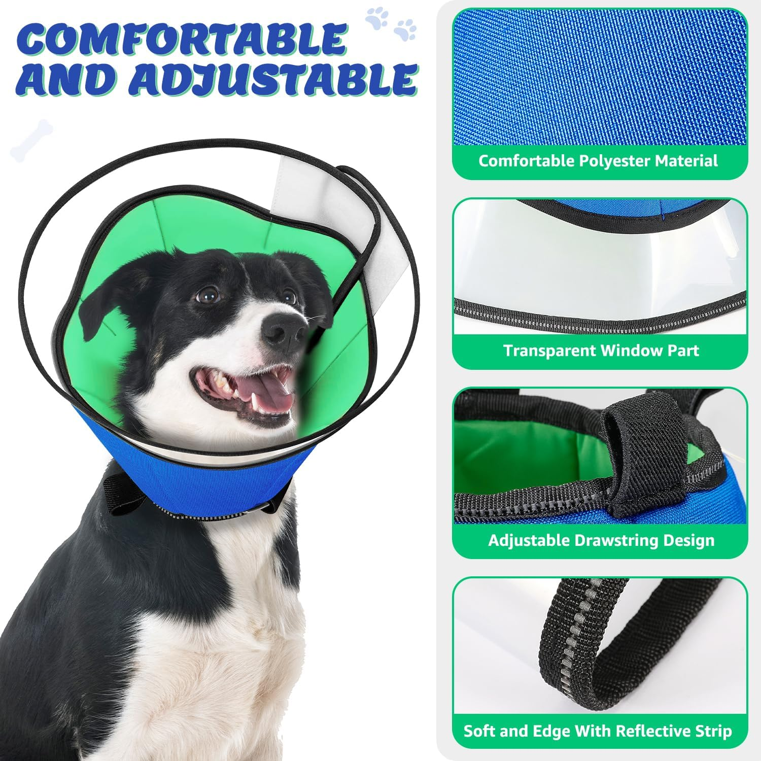 Slowton Cone for Dogs after Surgery - Soft Protective Neck Collar for Pet Recovery Adjustable Elizabethan Cone Collar for Large Medium Small Dogs and Cats Help Wound Healing Biting Licking Scratching image number 1