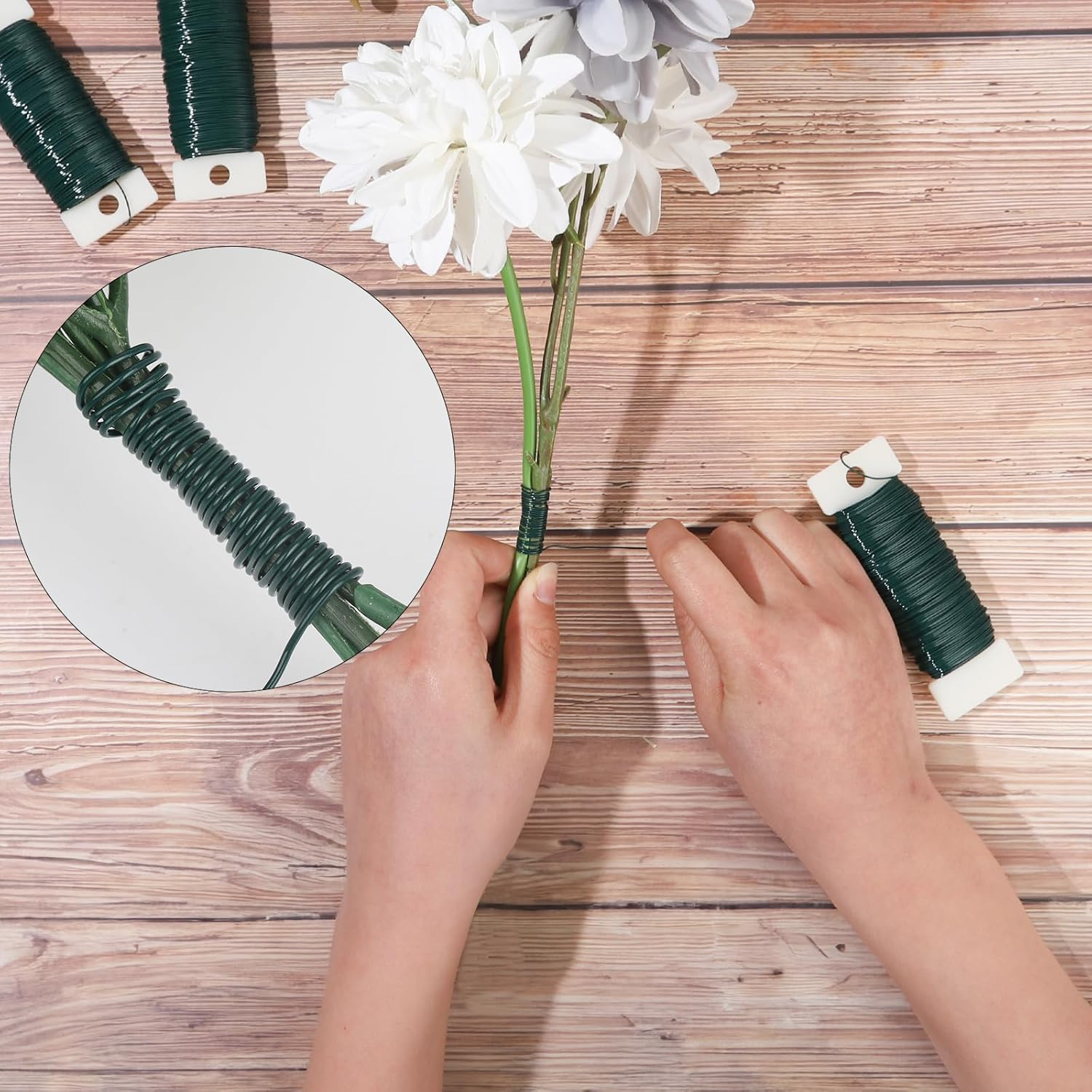 Green Floral Wire, 38 Yards 22 Gauge (0.7Mm) Flower Bind Wire Craft Supplies, Perfect for Florist, Christmas Tree Gift Making, Wreath Frame, Floral Arrangements image number 3