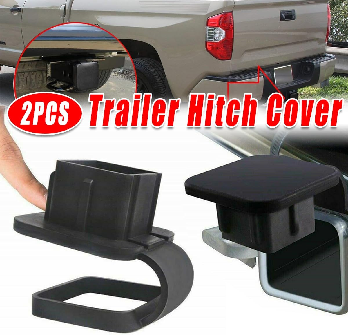 AIMALL 2PCS Trailer Hitch Cover Set, Durable Protective Towing Hook Covers for Car Retrofit, 2"X2" Receiver with Weather-Resistant Black Finish image number 5
