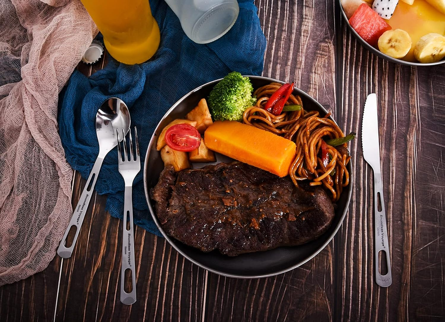 Boundless Voyage Titanium Cutlery Set Lightweight Utensils Portable Tableware Knife Spork Chopsticks Spoon Fork for Home Travel Camping Titanium Cutlery Set image number 6