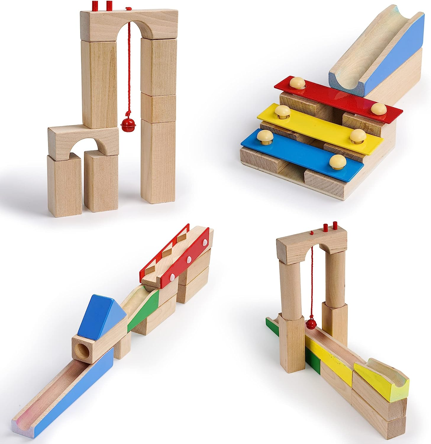 Calmado - 200 Pcs Marble Run Wooden Set / Ball Track Set for Kids / Girls / Boys Made of Beech Wood + Bag + Instructions image number 1