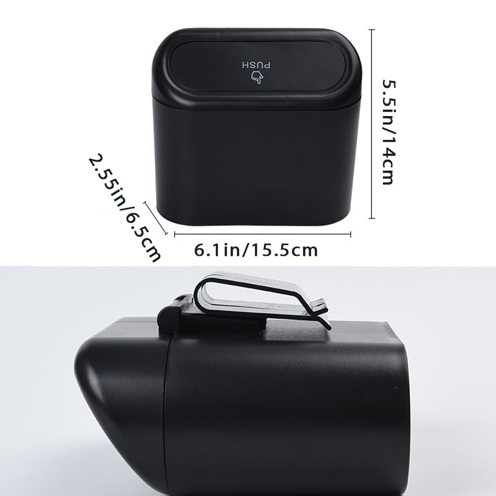 Auto Car Trash Rubbish Can Garbage Dust Dustbin Box Case Holder Bin Mini Trash, Easy to Attach & Space-Saving Design, Black, 6.3X5.63X3.35 In