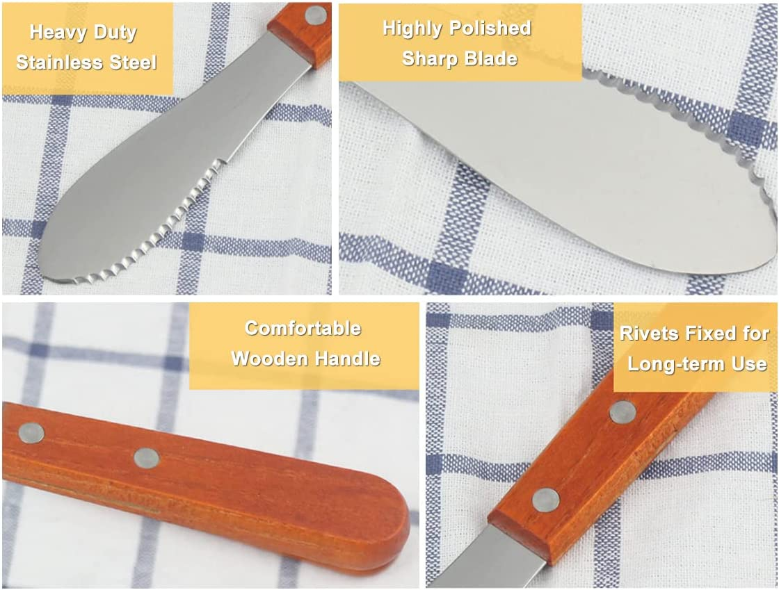 Stainless Steel Butter Cheese Spreader Kitchen Knife with Wooden Handle image number 6