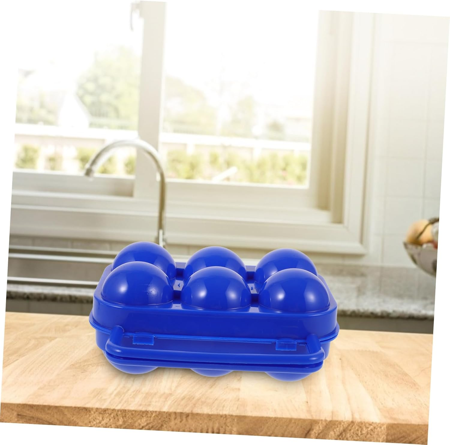 Portable Camping Egg Storage Box Handle Blue Hard Shell Egg Holder Container for Outdoor Camping Travel and Picnic image number 1