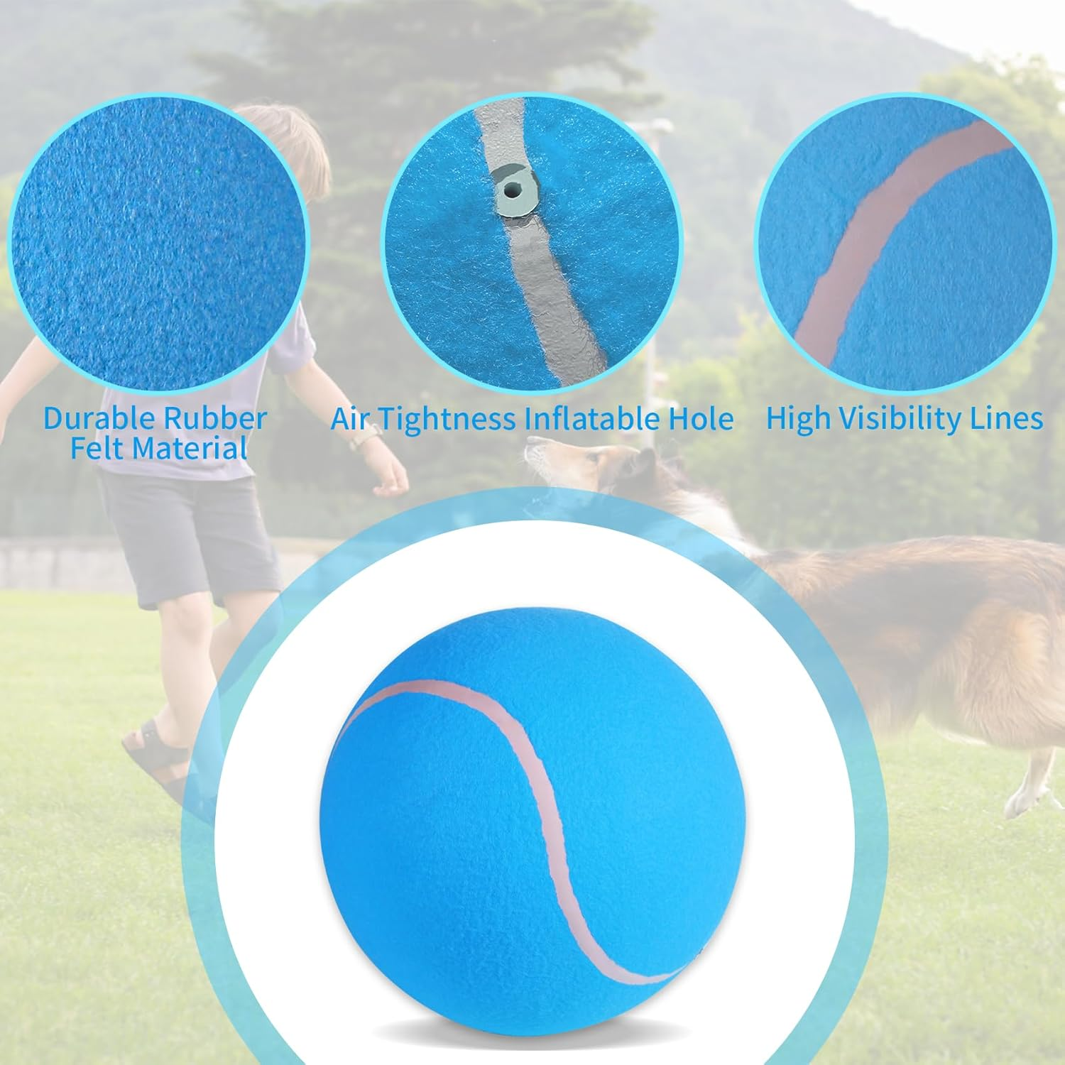 Susu & Wuwu Giant Tennis Ball for Dogs Yellow Big Tennis Ball for Dog Birthday Gift 9.5" Pet Toy Balls for Small/Medium/Large Dogs - Blue image number 2