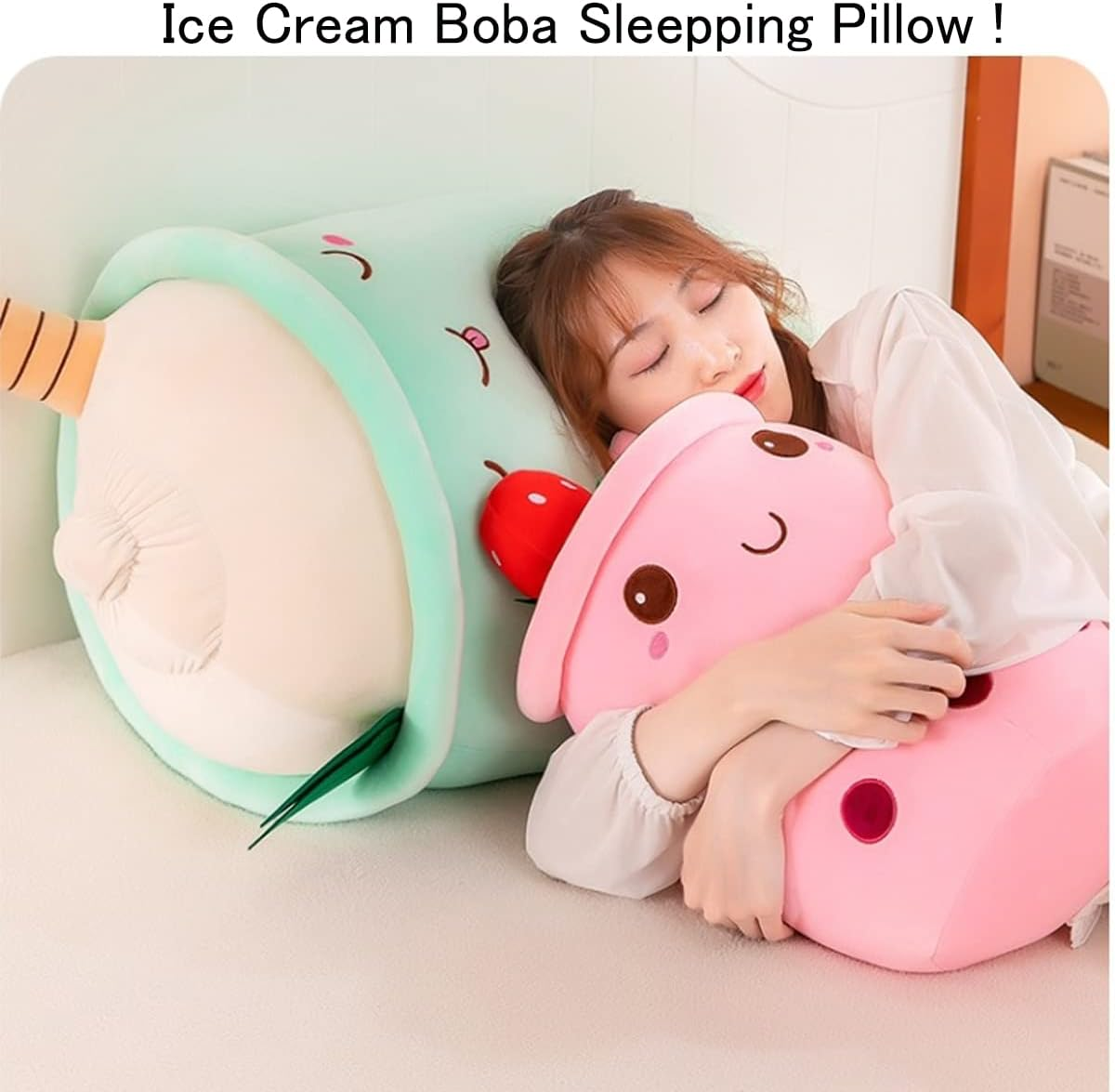 MDXMY Boba Plush Stuffed Bubble Tea Plush Pillow Soft Cute Pearl Milk Tea Hug Pillow(Pink Cream,19.6 Inches) image number 5