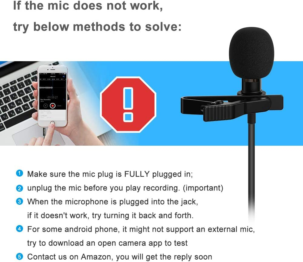 Pop Voice 12.8 Feet Lavalier Lapel Microphone Professional Grade Omnidirectional Mic Condenser Small Mini Perfect for Recording Podcast PC Laptop Android Iphone Youtube Interview Asmr External image number 3