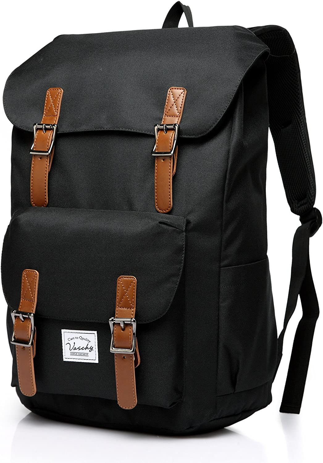 Laptop Backpack for Men Women,Vaschy Vintage Large Casual School Daypack Lightweight Camping Rucksack Travel Backpack Bookbag With15.6In Laptop Sleeve Black image number 4