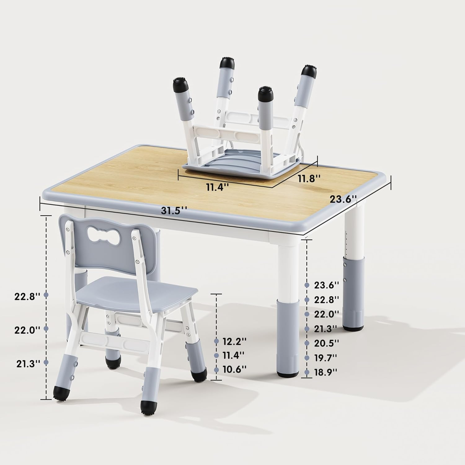Brelley Kids Table and 2 Chairs Set, Height Adjustable Toddler Table and Chair Set, Graffiti Desktop, Classroom/Daycare/Home, Children Multi-Activity Table for Ages 2-8