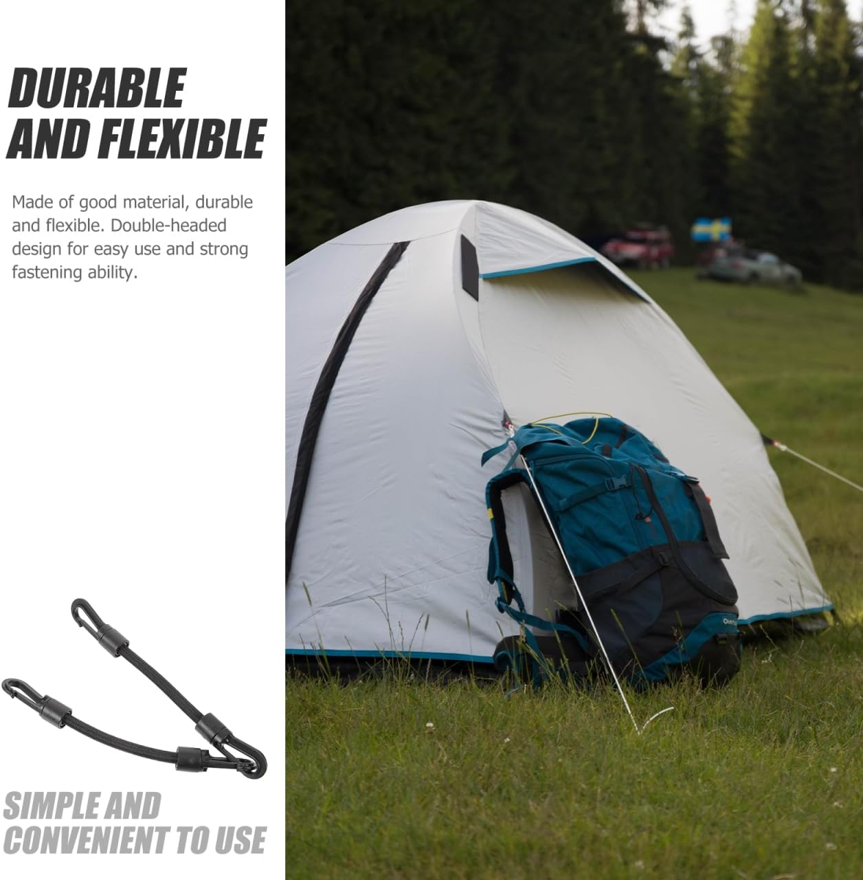 5Pcs Elastic Hook Straps - Heavy Duty Bungee Cords with Hooks Multi-Function Tie down Straps for Outdoor Camping Tent Fastening & Kayak Securing image number 2