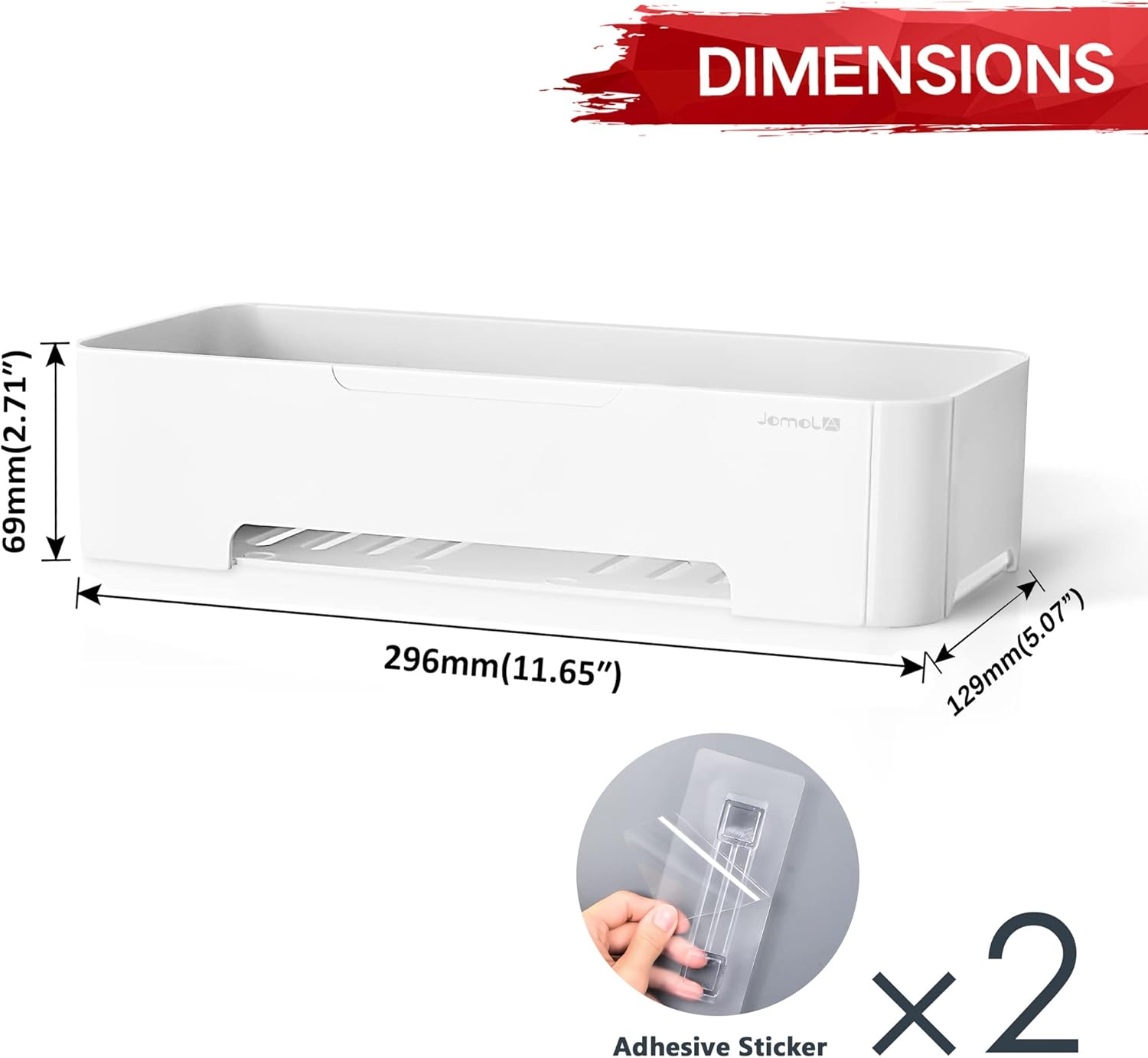 Bathroom Shower Caddy- JOMOLA Adhesive Shower Caddy Shelf for Bathroom Wall Plastic Shampoo Holder for Shower Storage Organizer Caddy Basket White image number 3