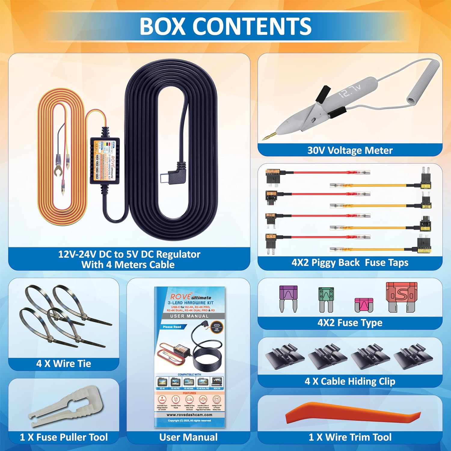 Dash Cam Hardwire Kit | USB Type C Port | for ROVE R2, R2-PRO, R2-Dual and R3 Dash Cam Models | Check Compatibility Image before Purchasing image number 1