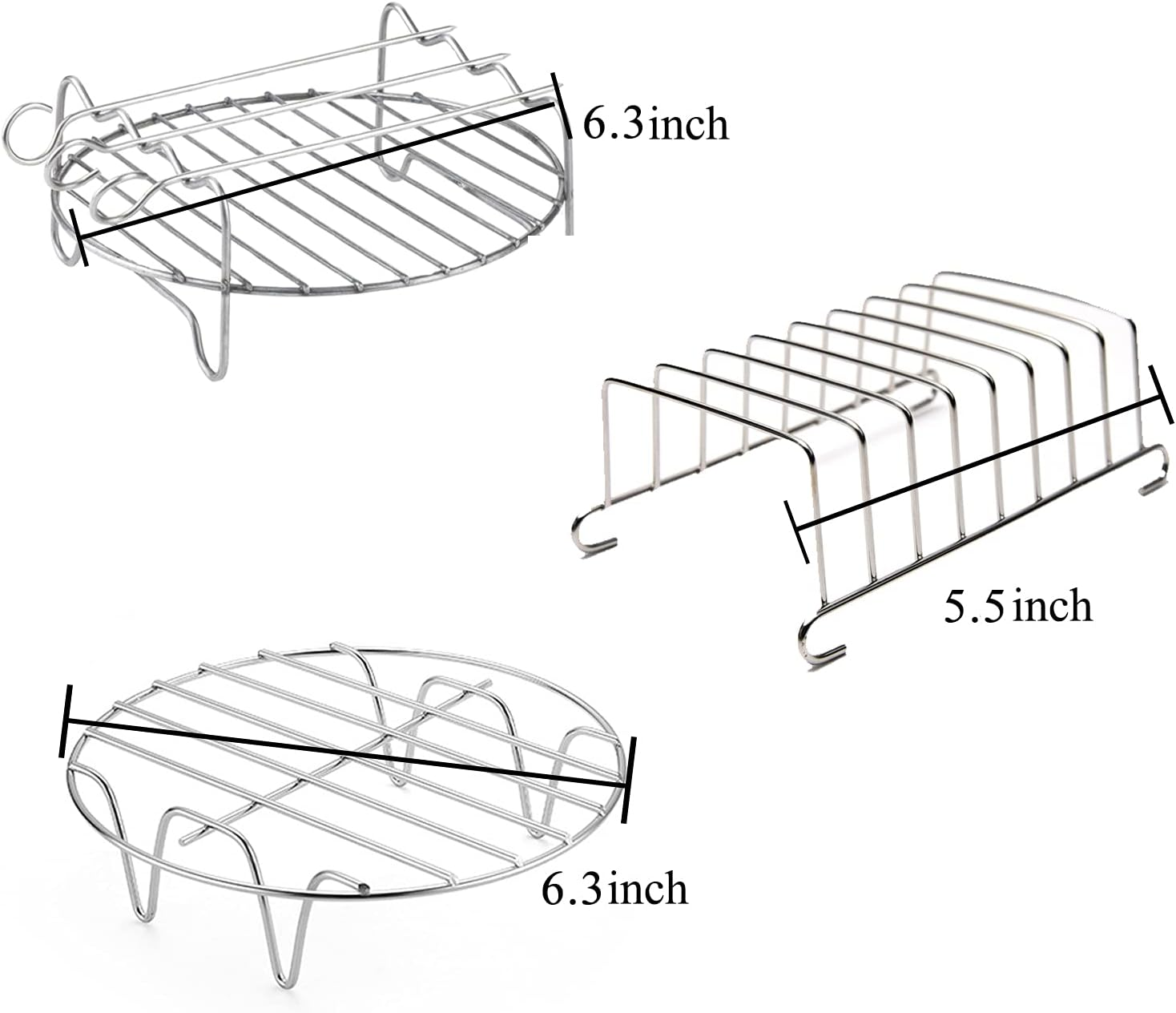 Air Fryer Accessories Multipurpose Double Layer Rack Set of 3 with Skewer round Cooking Rack Fits Most 2.5QT or above Air Fryers image number 5