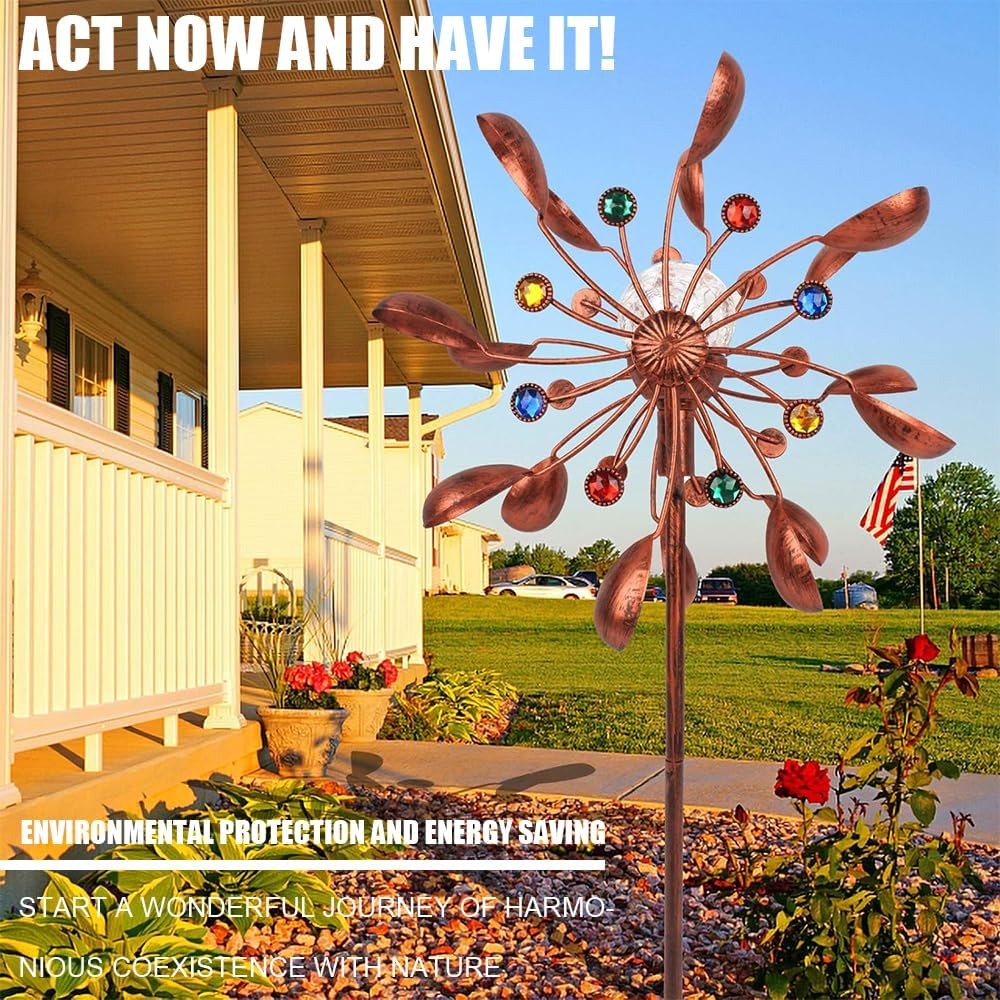 Solar Wind Spinner,Wind Catchers Spinner,Metal Garden Spinner,Patio Iron Windmill,Solar Winnowing Machine,For Outdoor Yard Patio Lawn Garden Decorations, Double Windmill Spinner image number 5