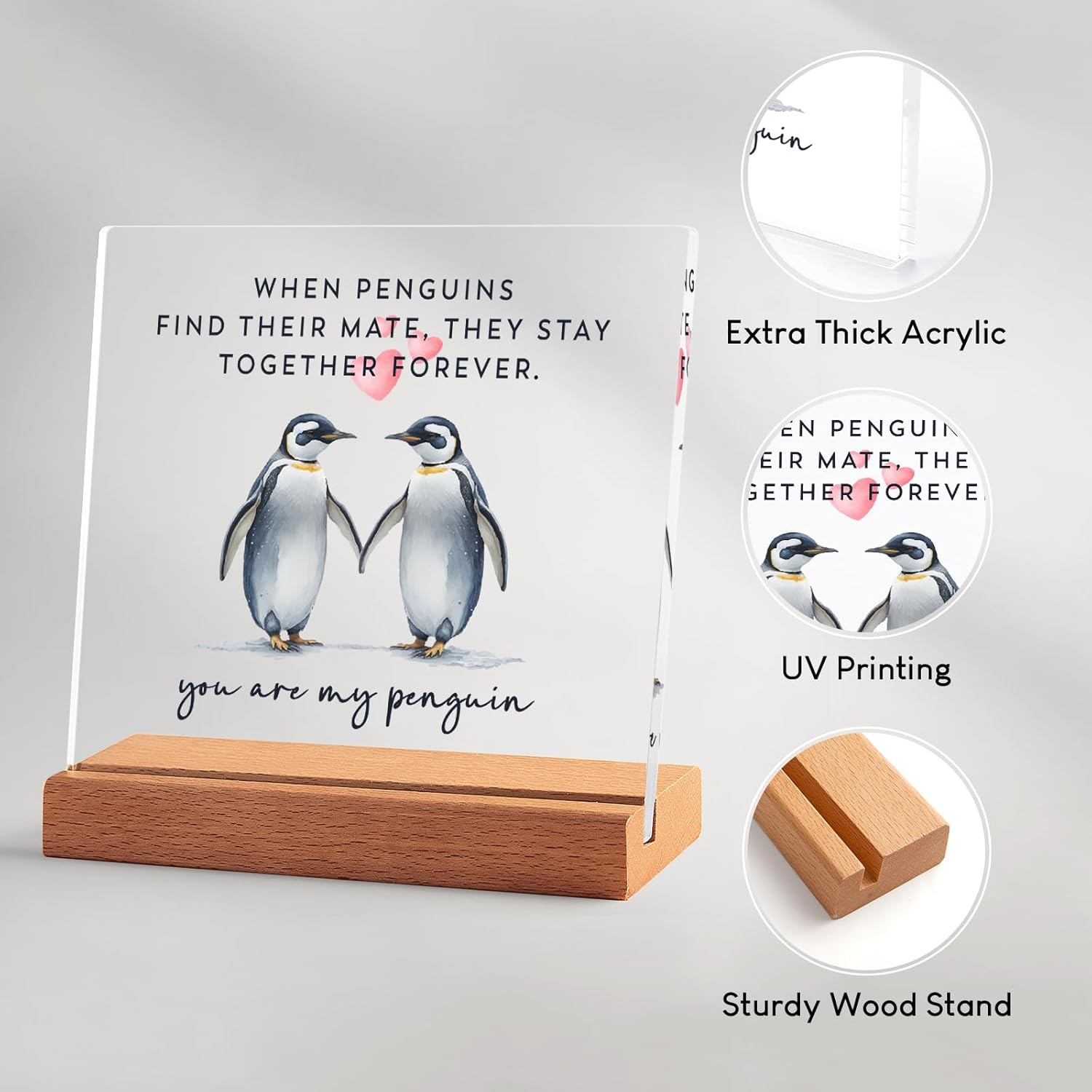 Anniversary Wedding Gifts for Him Her, Funny Penguin Plaque Gift, I Love You Gifts, Romantic Christmas Birthday Gifts for Couples, Girlfriend, Boyfriend, Wife, Husband image number 3
