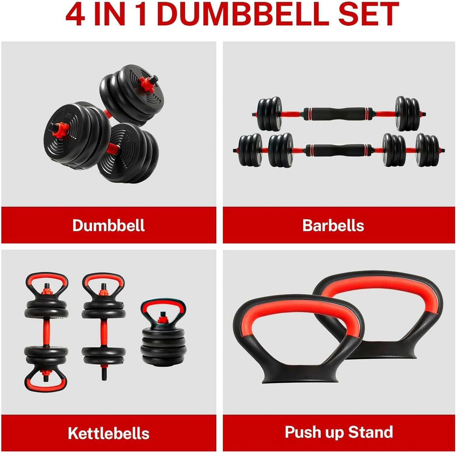 LI FITNESS 4-IN-1 10KG/15KG/20KG Weights Adjustable Dumbbells Set, Work as Dumbbell/Barbell/Kettlebell/Push up Stand, Home Gym Weights Strength Training image number 4