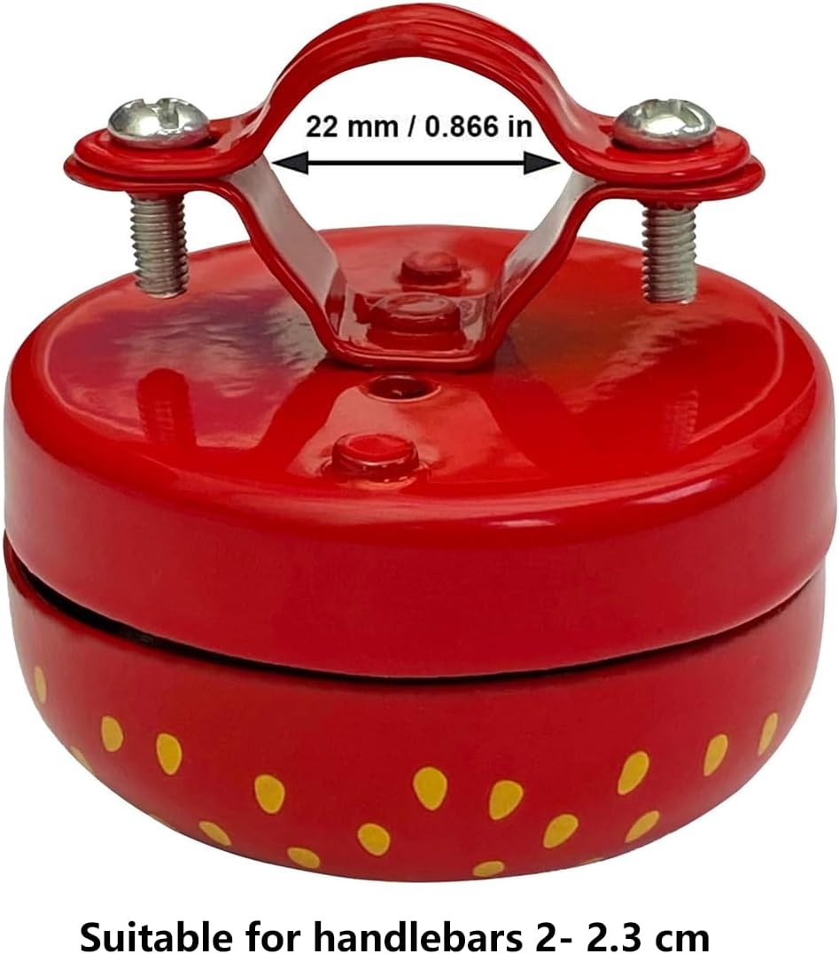 AIMALL Kids' Mountain Bike Bell with Cute Strawberry Cartoon Design, Fits Handlebars 0.79 to 0.91 Inch Diameter, Durable Aluminum Construction for Children'S Bicycles image number 4