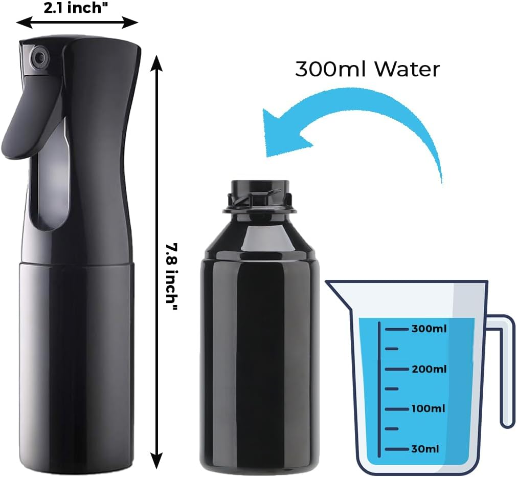 Premium Mist Spray Bottle - 10Oz/300Ml, Continuous Mister Water Spray Bottle for Long Straight & Curly Hair Styling, Plants, Ironing, Cleaning, Salon & Skin Care&hellip; (Black) image number 6