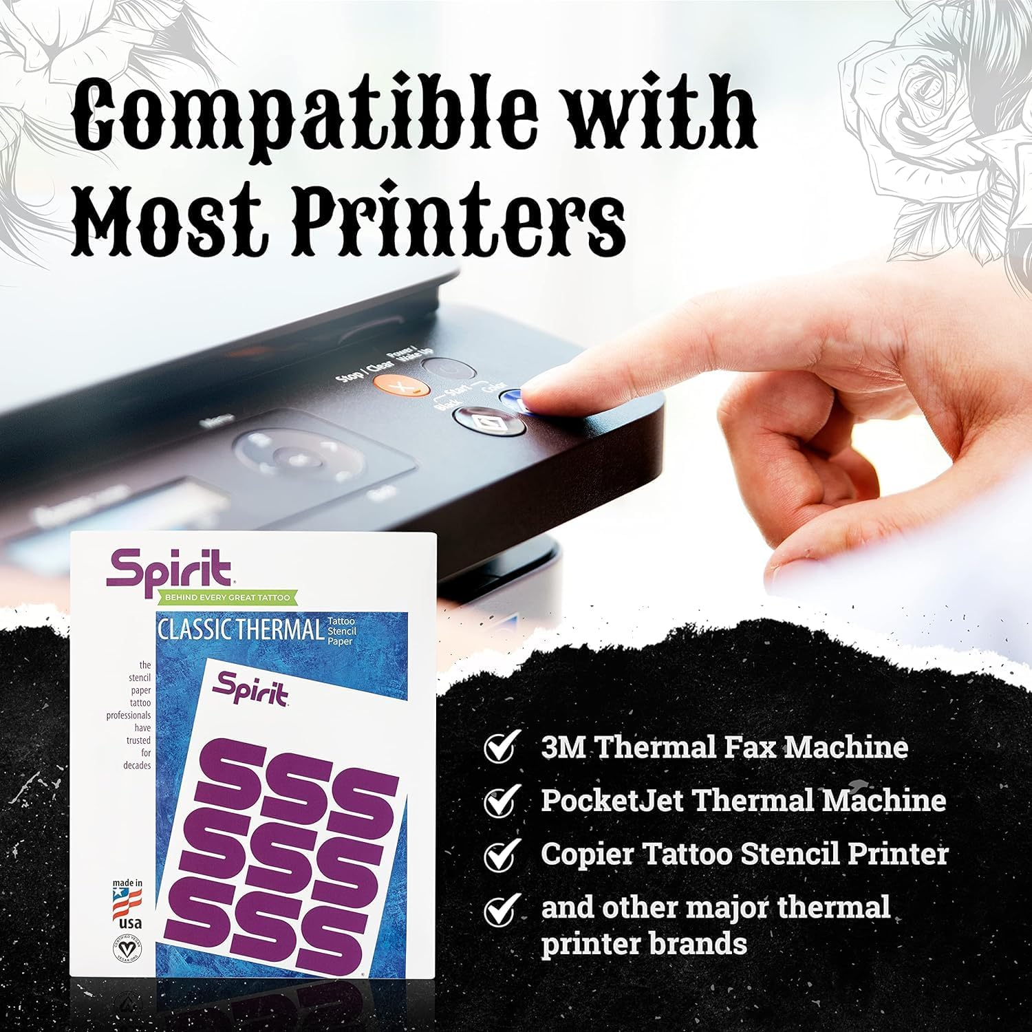 Spirit&reg; Freehand Tattoo Transfer Paper - 8.5" X 11"- A4 Size Freehand Tattooing Stencil Paper Certified Vegan with Vegetable Wax Easy Transfer Tattoo Paper (100 Sheets), Proudly Made in the USA image number 3