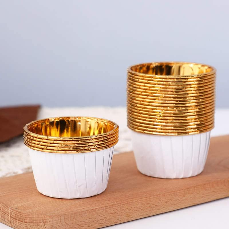 Cupcake Liners - 100 Pieces White Baking Cups &ndash; Cases for Cupcakes, Muffins, Savoury and Desserts - Disposable Gold Foil Lined Wrapper Patty Pans (White) image number 6