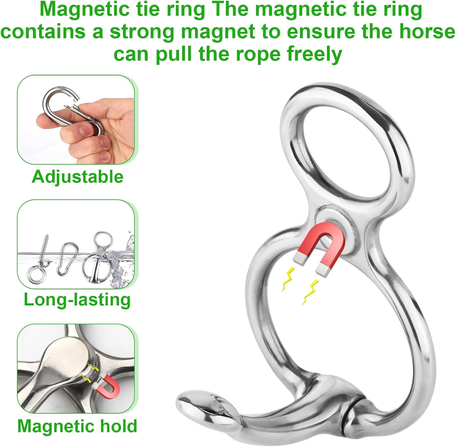 Horse Tie Ring, Stainless Steel Tie Ring for Horses Safe Horse Tack Supplies with Eye Bolt and Snap Prevents Horse Pulling Back image number 4