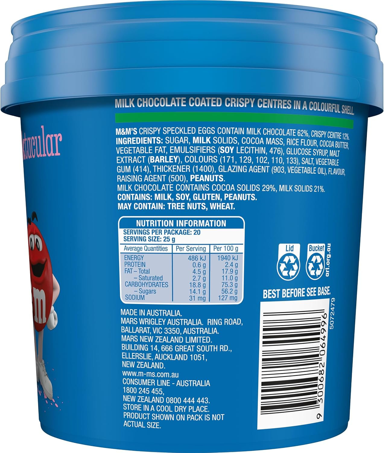 M&M'S Crispy Speckled Milk Chocolate Easter Egg Bucket 500G image number 1