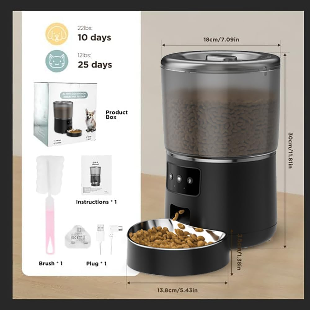 Automatic Cat Feeder, Smart Wifi 4L Cat Food Dispenser of 6 Meals with 10S Voice Recorder & Timer, Automatic Dog Feeder with Freshness Preservation Support Dual Power for Cats and Dogs image number 1