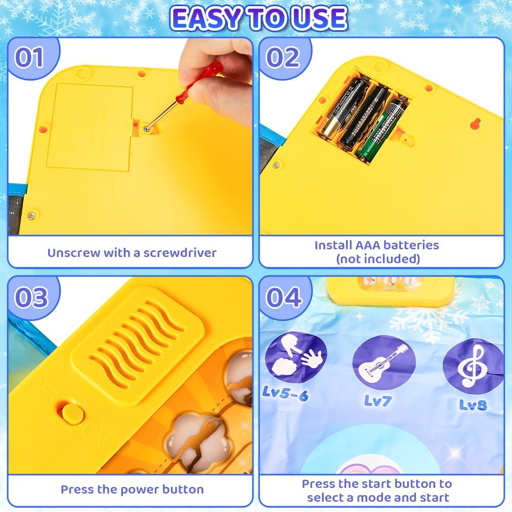 AUTOWT Musical Mat for Kids - Princess Themed Dance Play Mat, Educational Learning Musical Sensory Toys - Girls Birthday Gifts (Blue) image number 3