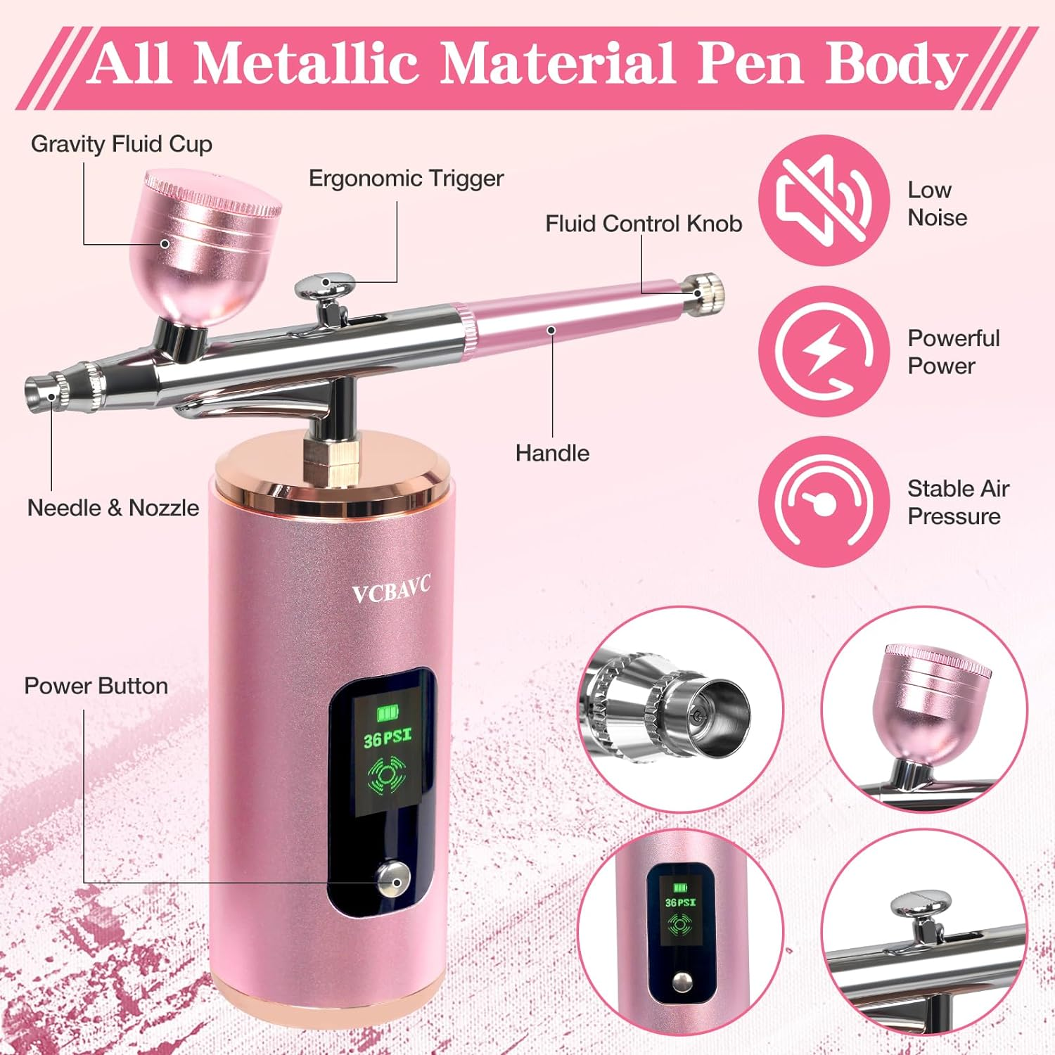 Airbrush Kit, 36PSI, Air Brush Kit with Air Compressor for Nails,Gun Rechargeable Handheld Cordless with 2M Hose Airbrush Paint for Makeup, Fabric Spray,Tattoo,Cake,Barber,Model,Art Kits