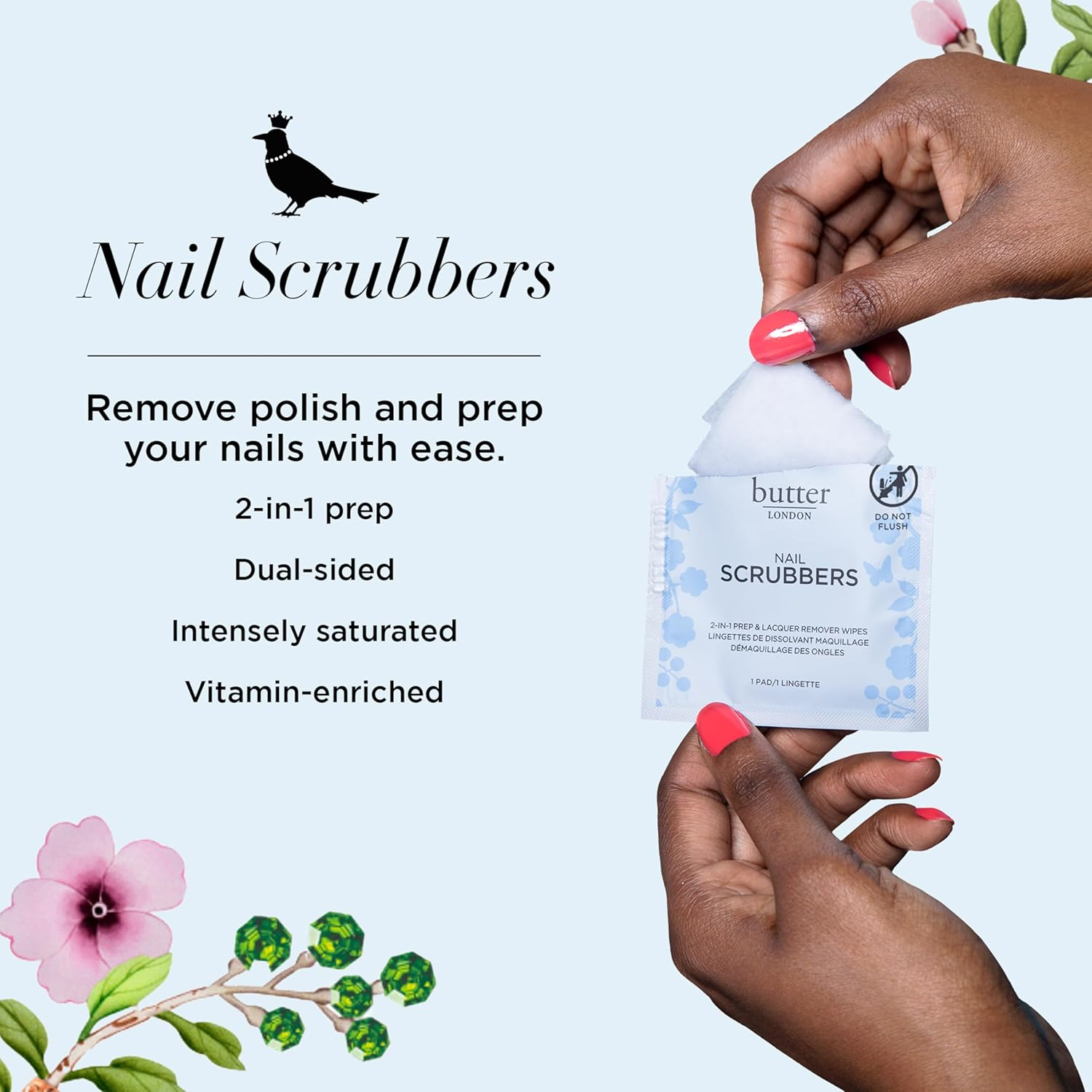 Butter London Nail Scrubbers - Intensely Saturated and Easy-To-Use - Lacquer Remover and Manicure or Pedicure Prep - Hydrates and Nourishes Cuticles with Vitamin E and Aloe - 10 Pc Wipes image number 4