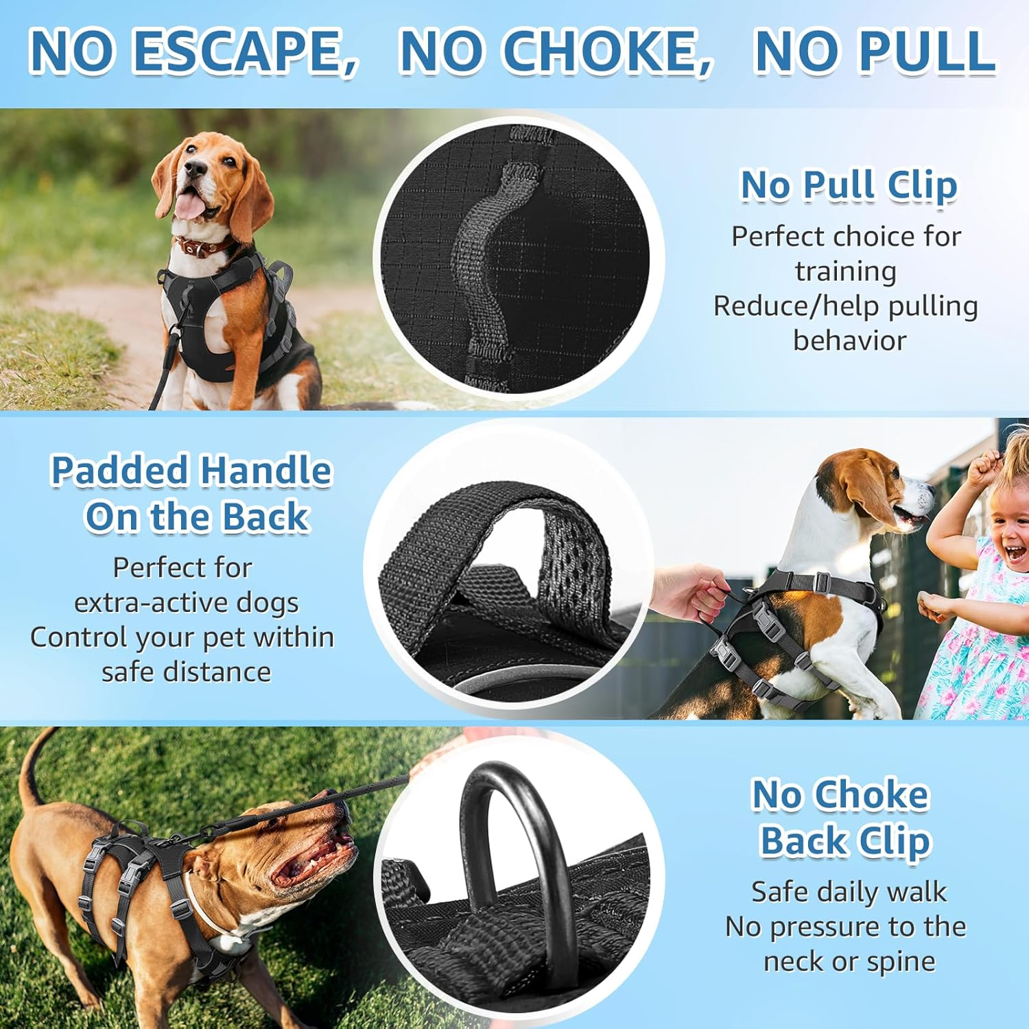 Slowton No Pull Dog Harness - Lightweight Escape Proof Dog Harness with Padded Lift Handle, Adjustable Full Body Reflective Dog Vest Harness for Small Medium Large Dogs Easy Walking, Training, Hiking image number 7