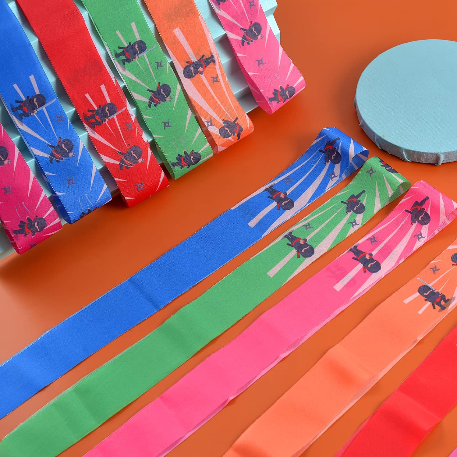 DOSTATNI 24 Pieces Ninja Headbands Karate Headband Red Ninja Warrior Headbands Ninja Party Favors for Ninja Party Decorations Ninja Birthday Theme Party Supplies Rainbow image number 6
