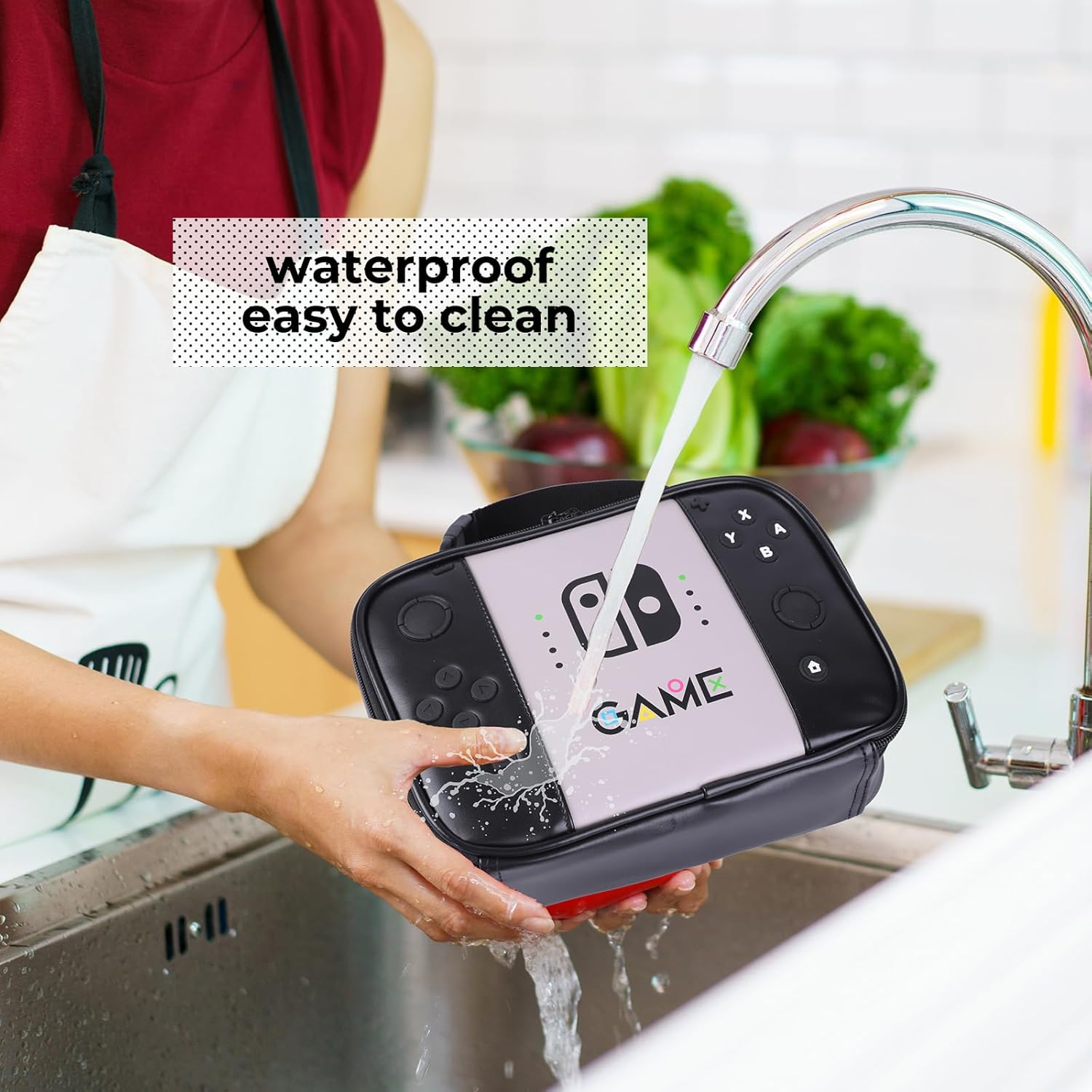 ONTESY Boys Lunch Bag Switch Game Lunch Cooler Thermal Insulated Food Container Waterproof Leather Mini Lunch Pail for Boys Girls Kids Toddlers Teens Men Women for School Pinic (Black) - Teal image number 6