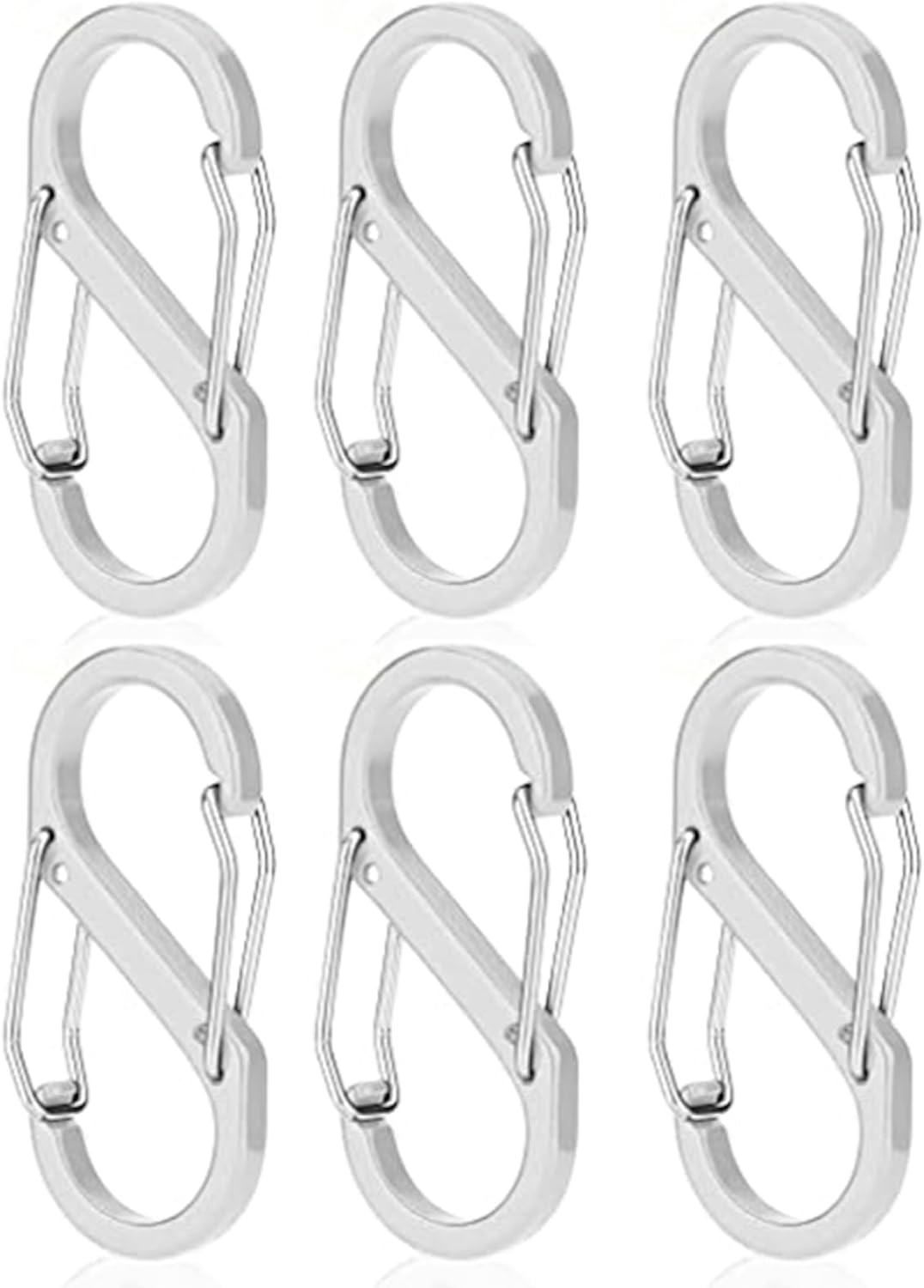 6PCS S Shape Dual Clips Mini Carabiner - Keychain Aluminum Durable Quick Release Auto Locking D-Shape Wire Gate Clip for Home Rv Camping Fishing Hiking Traveling and Sports Outdoors (Silver) image number 3