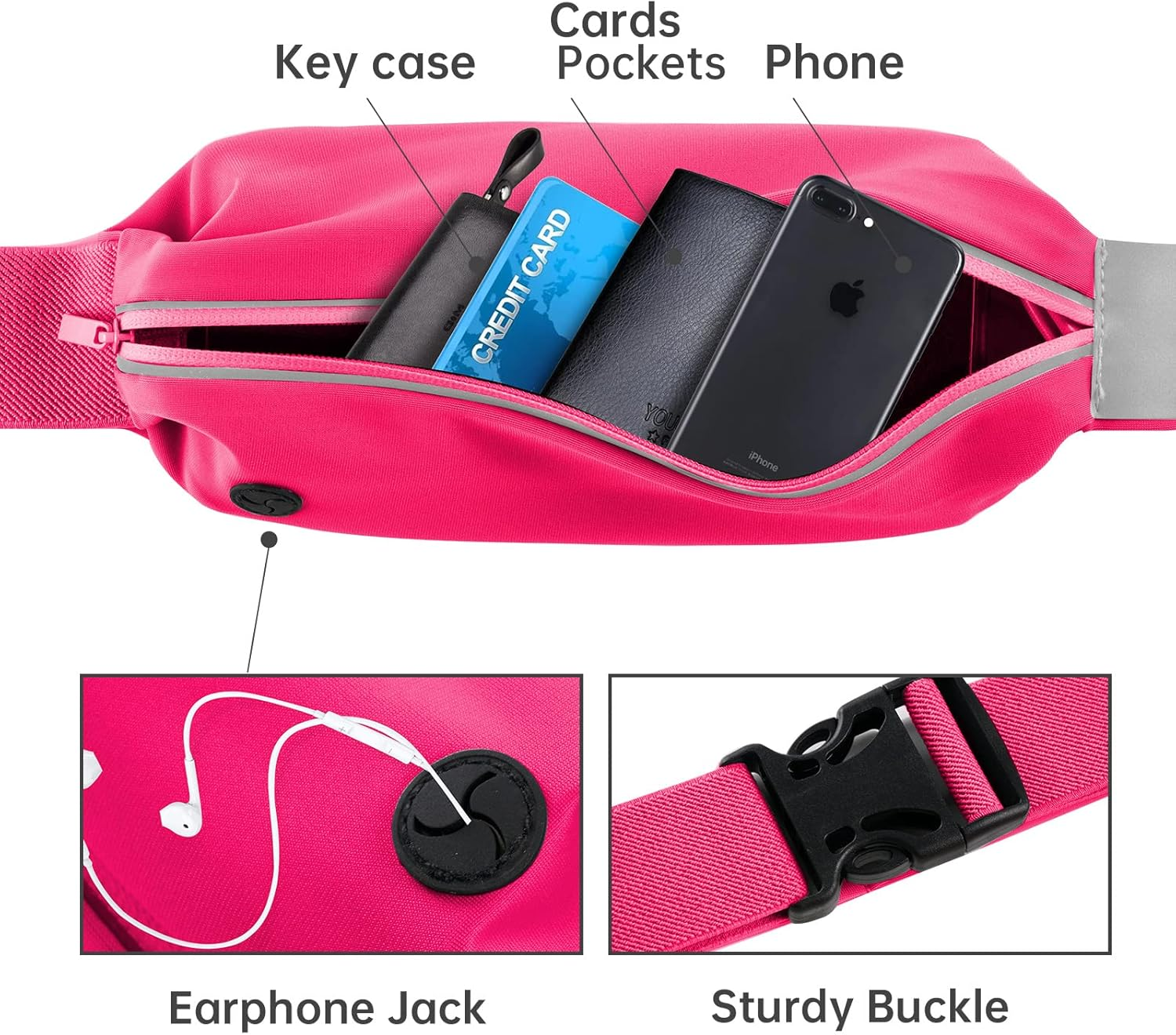 Unisex Small Waist Pouch with Adjustable Strap Thin Belt Pack for Running Hiking Travel Workout Dog Walking Outdoors Sport Fishing Waist Pack Bag, Pink, One Size, Sports image number 1