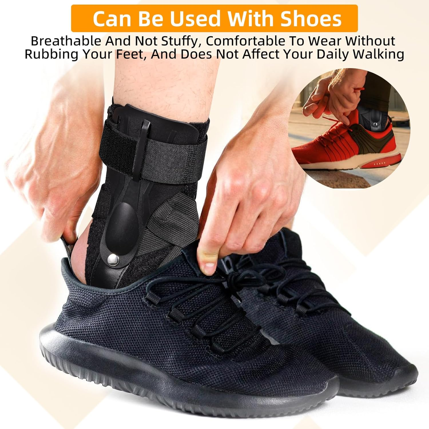 Ankle Brace with Arch Support Adjustable Ankle Stabilizer Brace Compression Sleeve and Plantar Splint Pain Relief, Perfect for Volleyball, Basketball, and Walking (S) image number 6