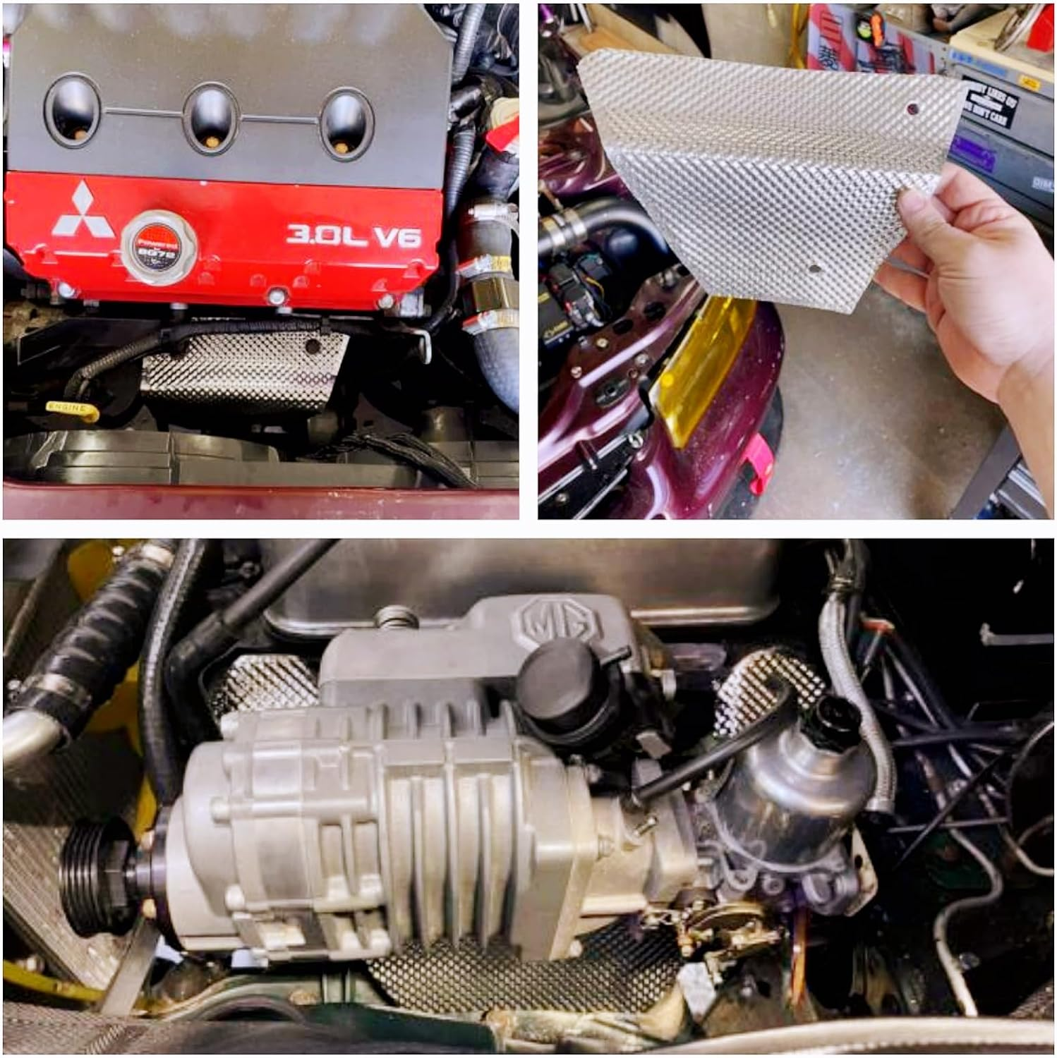 Embossed Aluminum Heat Shield Automotive 20'' X 27.5'' High Temp Thermal Barrier Exhaust Wrap Electrical for Cars/Turbo Manifold image number 6