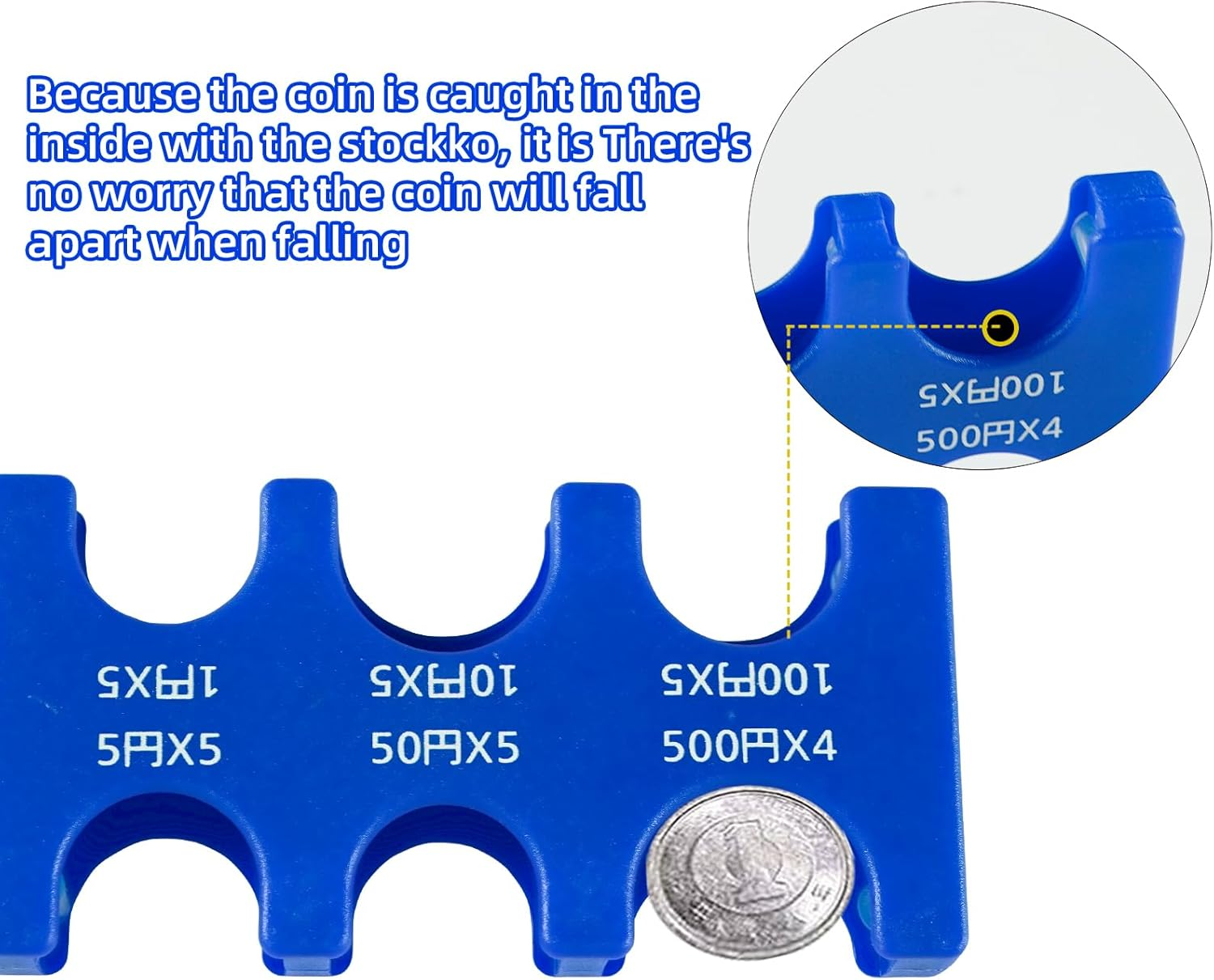 Japanese Yen Coin Holder Hard Case Organizer and Storage for Coins Rectangle JPY Coin Organiser and Dispenser, Plastic Coin Sorter Wallet (Blue) image number 2