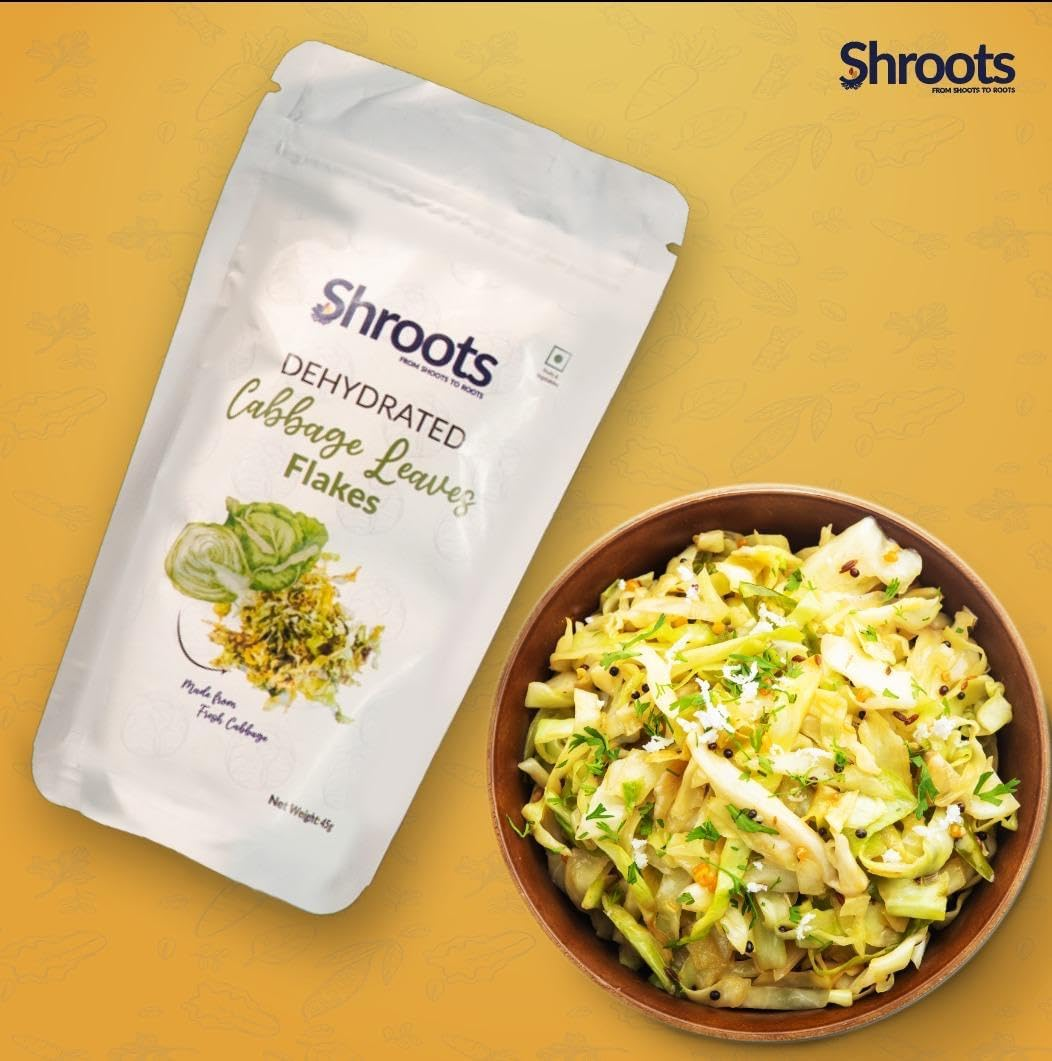 SHROOTS Dehydrated Cabbage Leaves Flakes Pure Vegetarian Gluten-Free No Added Salt Easy Cooking Essential Machine Dried Vegetable with Natural Aroma Ideal for Salad & Everyday Meals 1.59 Oz, Pack of 1