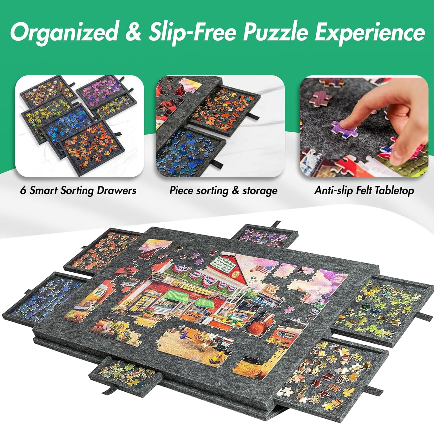 GOOFII Jigsaw Foldable & Tilting Puzzle Board with 6 Drawers and Covers, Portable Puzzle Table Built-In Stands for Angle Adjustments, Puzzle Mat with Storage for Adults (1500 Pcs) image number 2