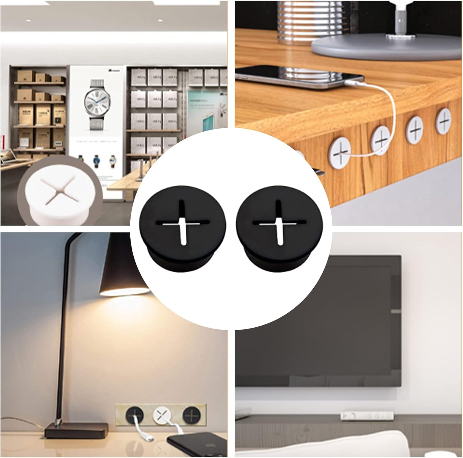 MOROBOR Flexible Silicone Cable Cord Grommet, 20Pcs 25Mm Black Rubber Grommets for Desk, Table, Wire Hole Cover Cable Management Wire Organizer image number 4