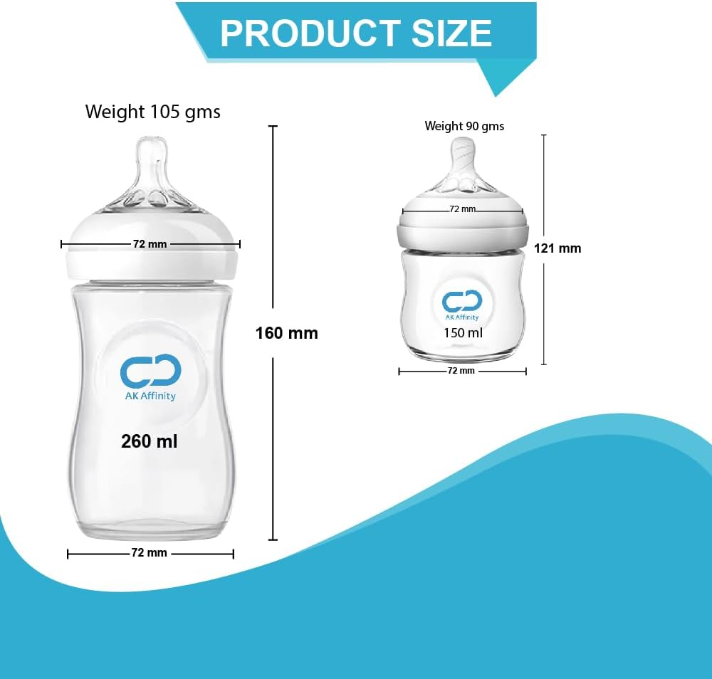 Affinity Advanced Anti-Colic Baby Bottle, Silicone-Soft Baby Bottles with Natural Nipple, 0+ Month Infants, BPA, PVC, Latex and Phthalate Free, Variable Flow-150 ML image number 3